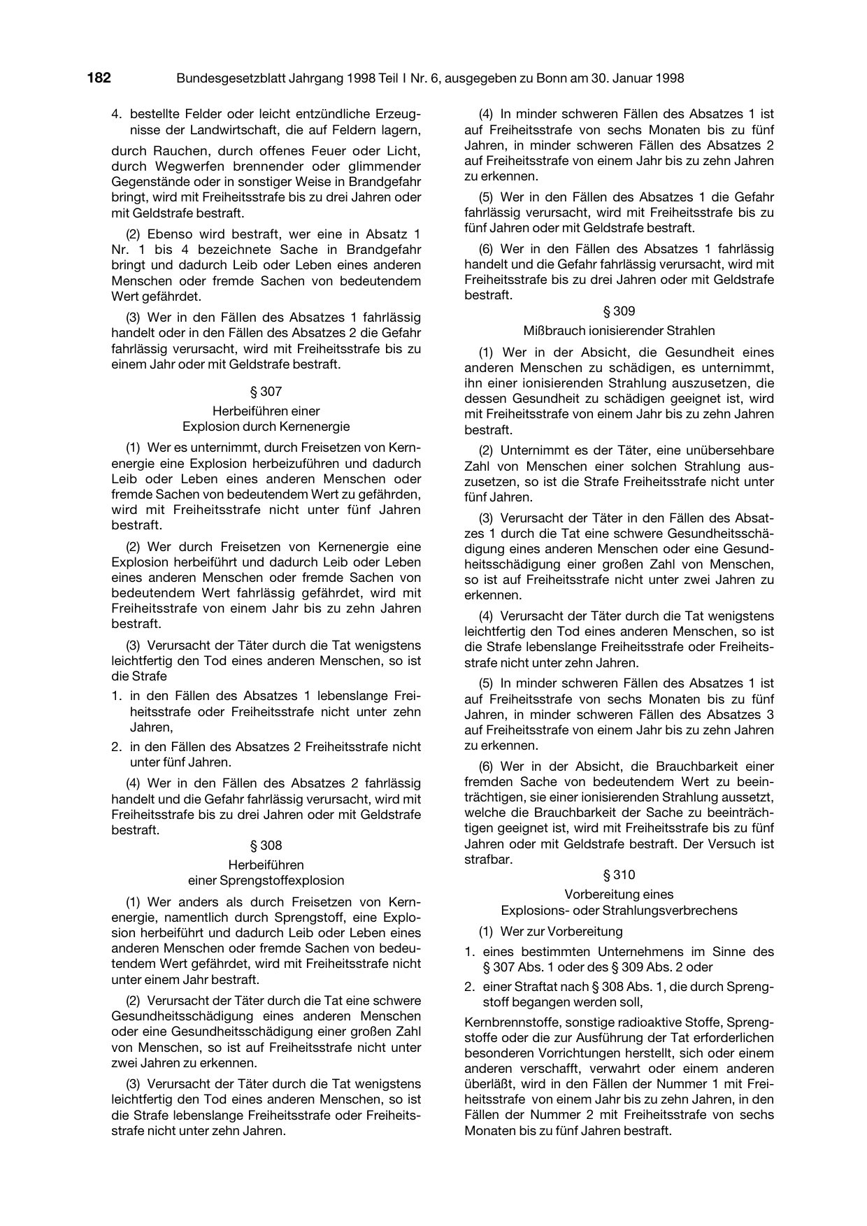 BGBl. 1998, Seite 182 — Originalseite als Abbildung