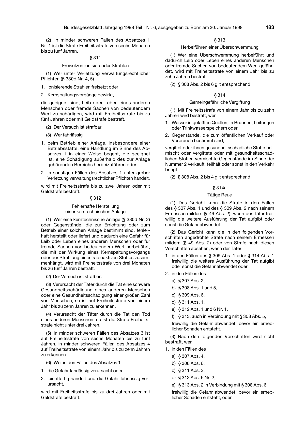 BGBl. 1998, Seite 183 — Originalseite als Abbildung