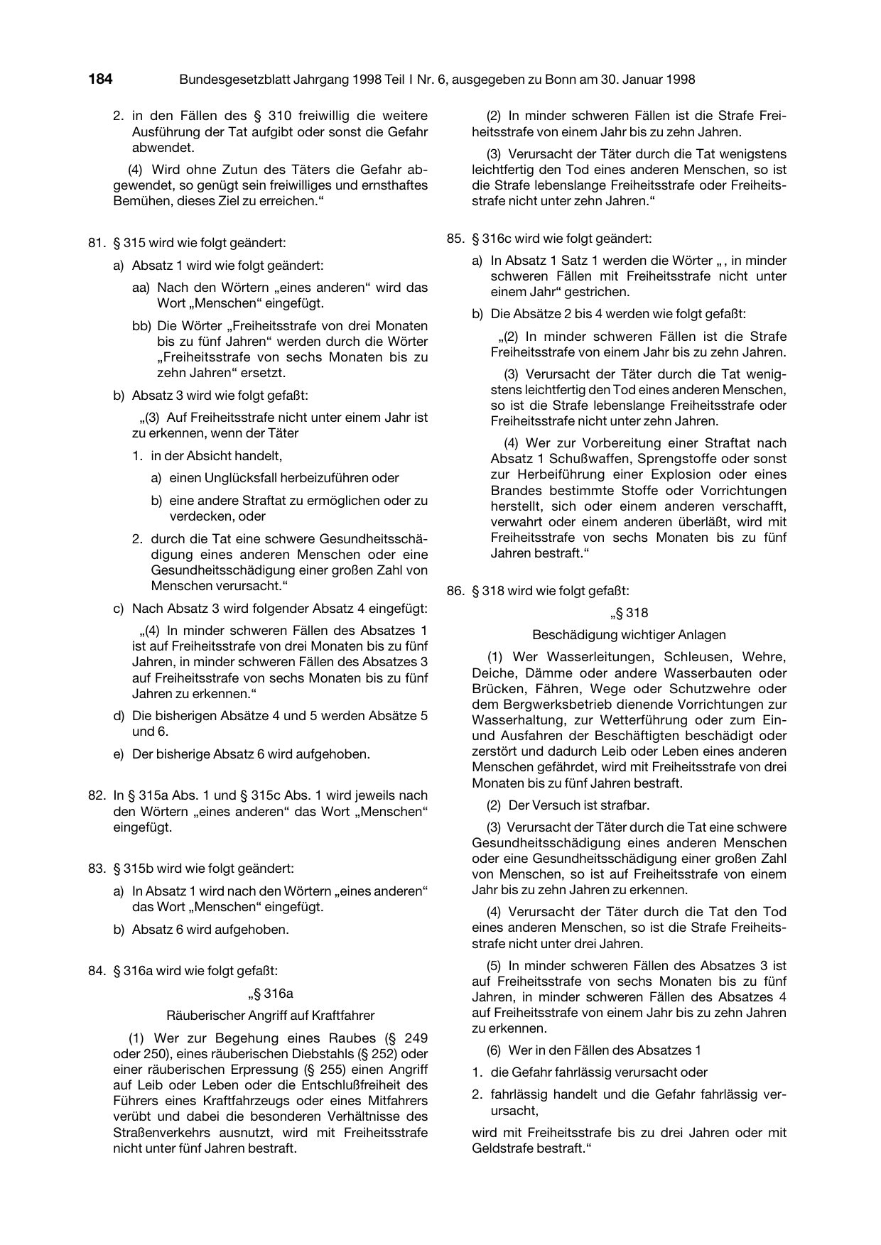 BGBl. 1998, Seite 184 — Originalseite als Abbildung