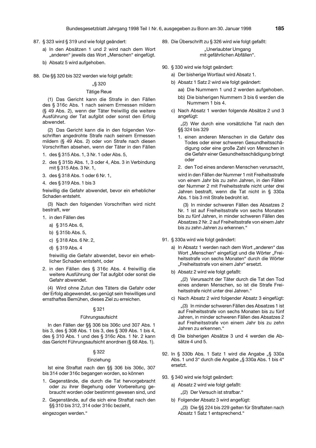 BGBl. 1998, Seite 185 — Originalseite als Abbildung