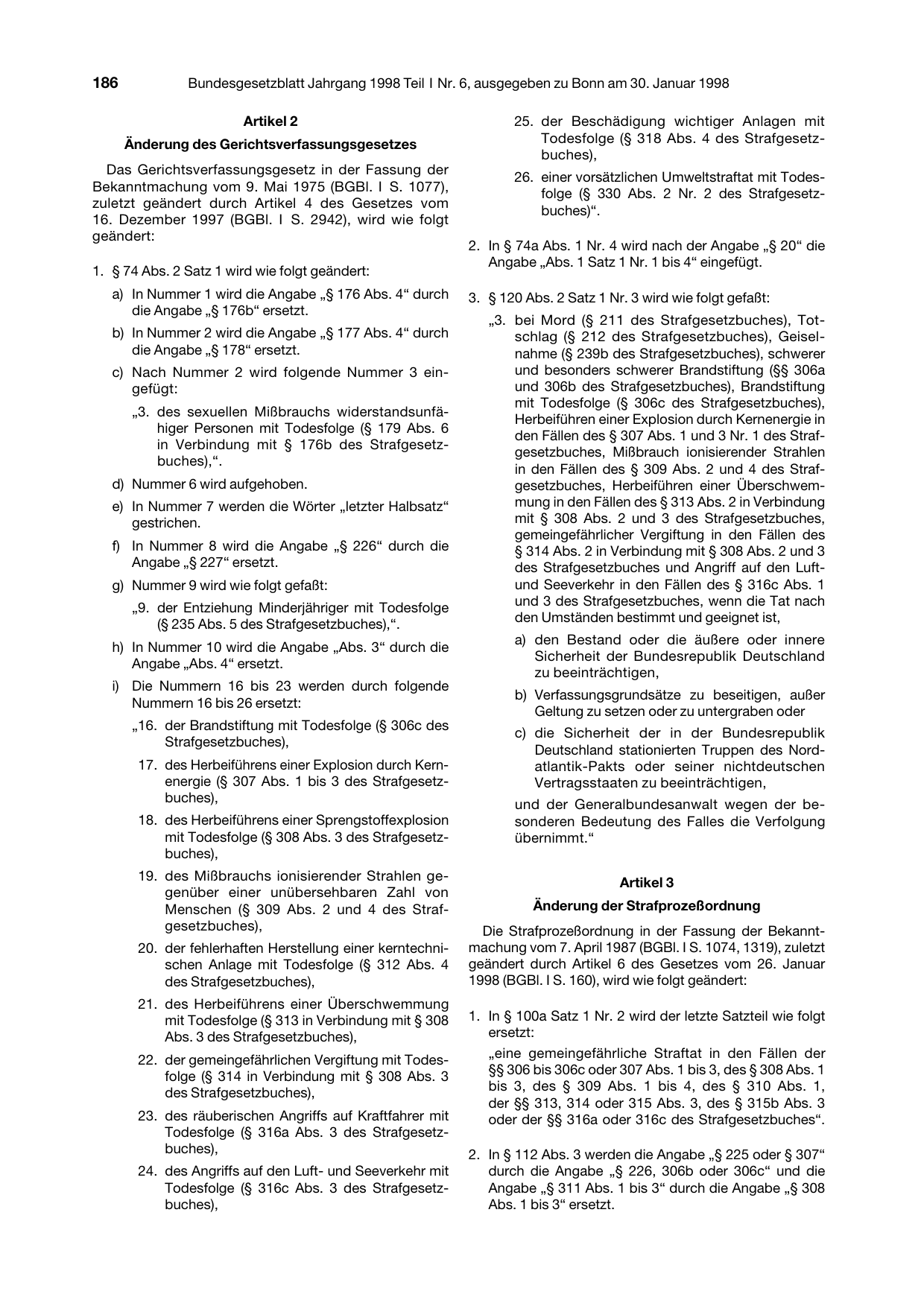 BGBl. 1998, Seite 186 — Originalseite als Abbildung