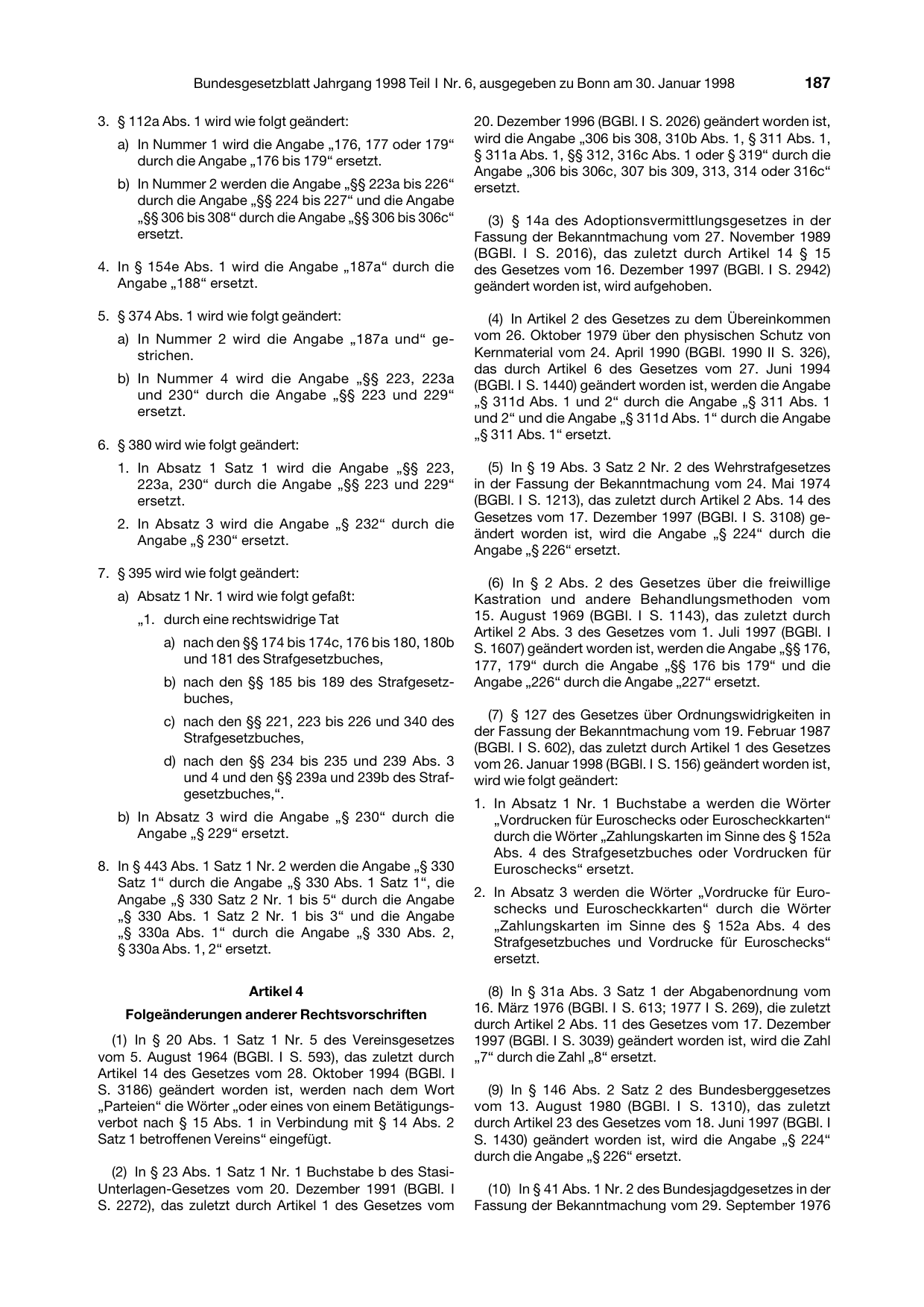 BGBl. 1998, Seite 187 — Originalseite als Abbildung