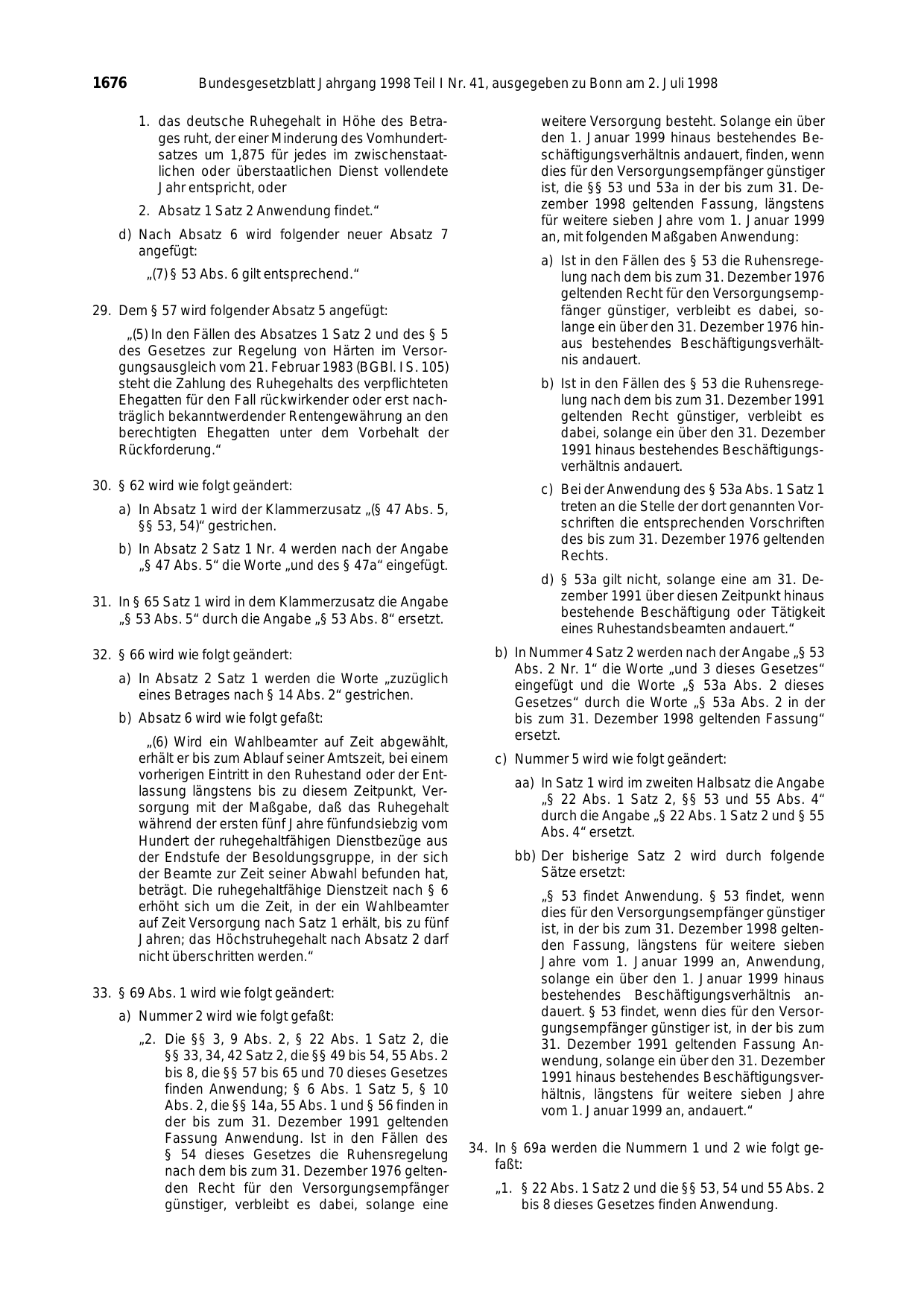 BGBl. 1998, Seite 1676 — Originalseite als Abbildung