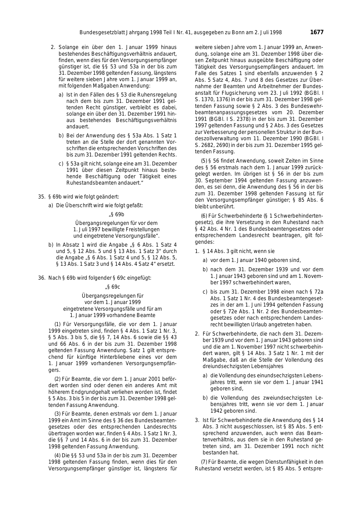 BGBl. 1998, Seite 1677 — Originalseite als Abbildung