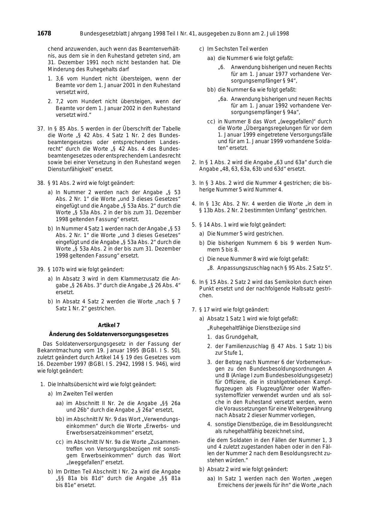 BGBl. 1998, Seite 1678 — Originalseite als Abbildung
