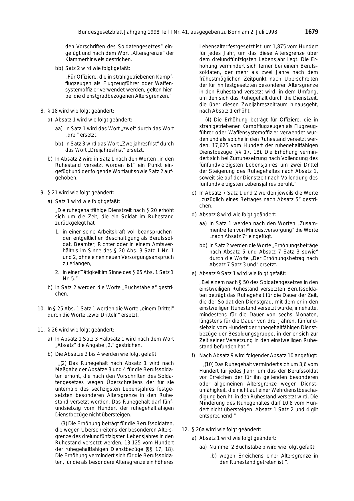 BGBl. 1998, Seite 1679 — Originalseite als Abbildung