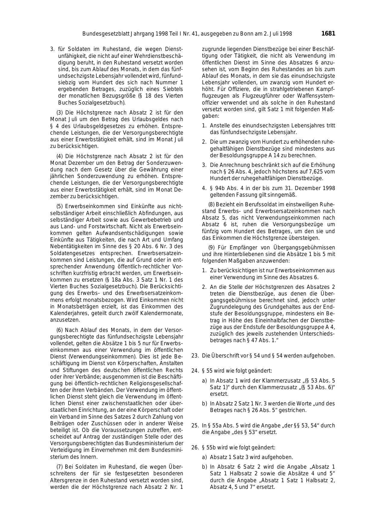 BGBl. 1998, Seite 1681 — Originalseite als Abbildung