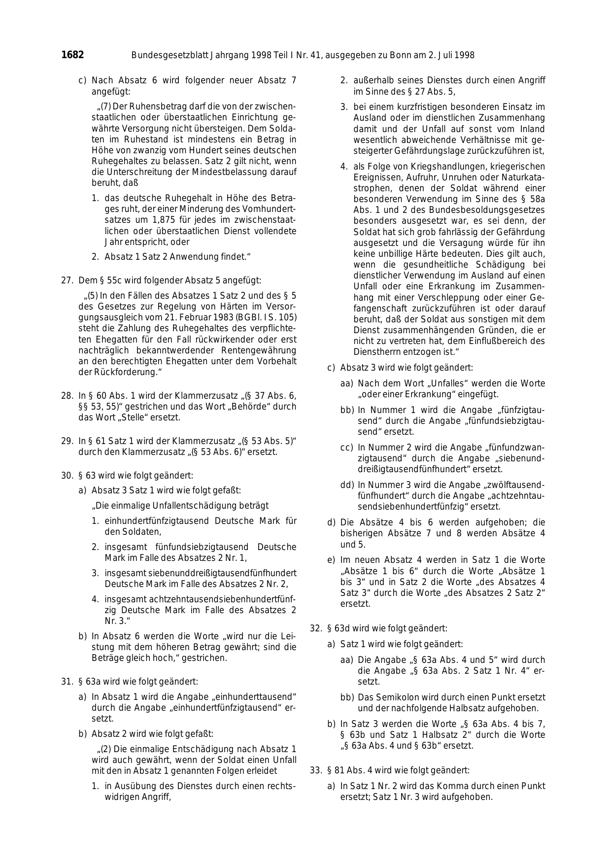 BGBl. 1998, Seite 1682 — Originalseite als Abbildung