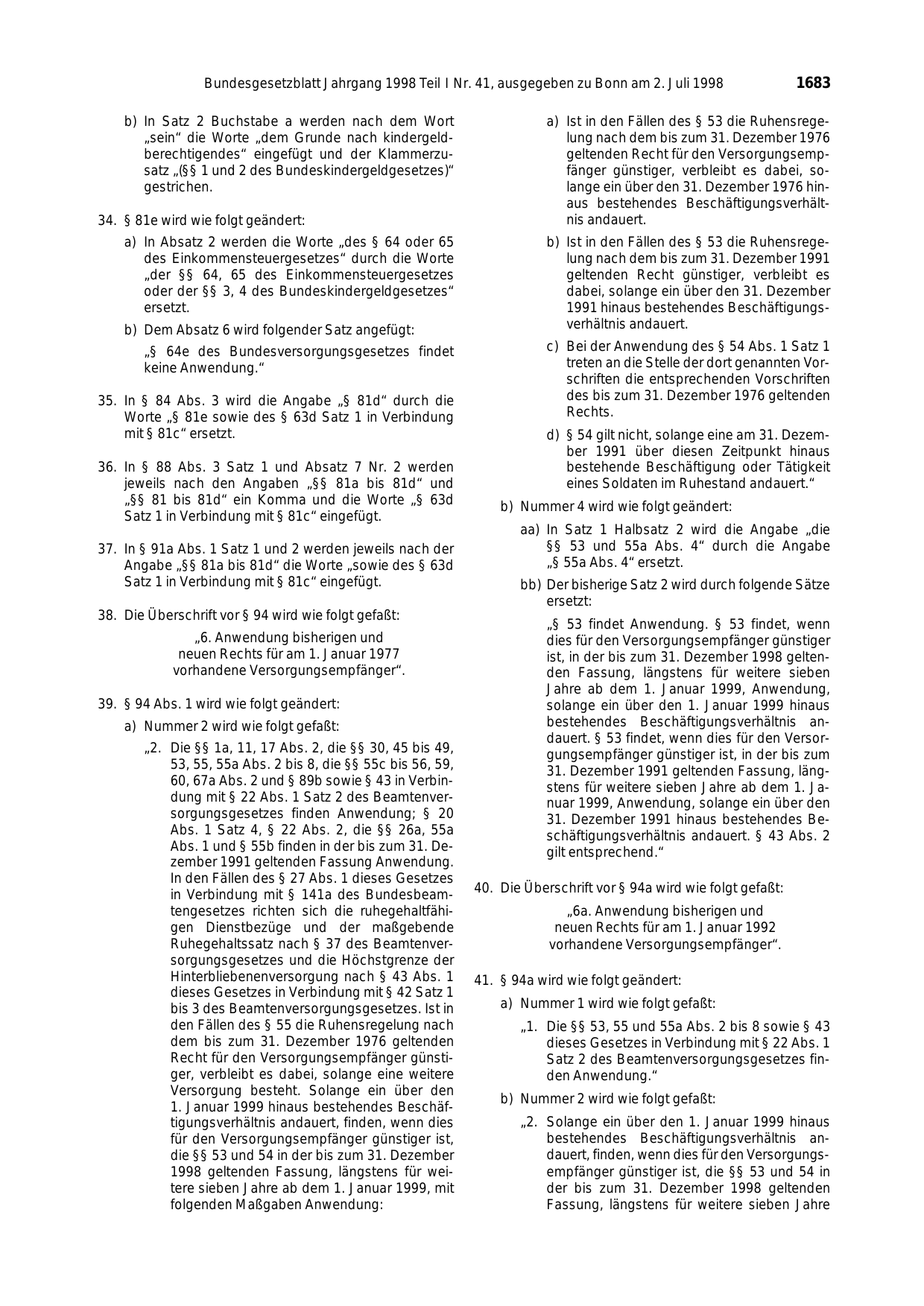 BGBl. 1998, Seite 1683 — Originalseite als Abbildung