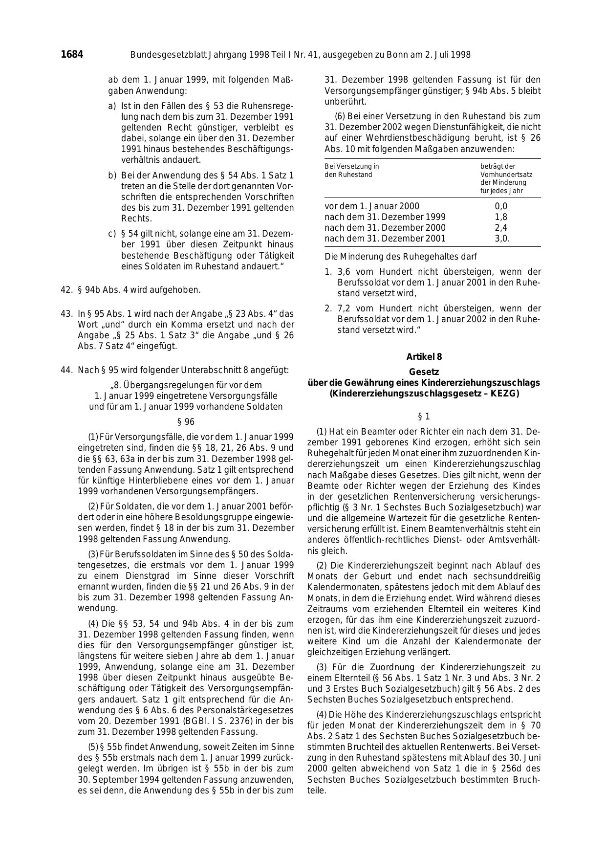 BGBl. 1998, Seite 1684 — Originalseite als Abbildung