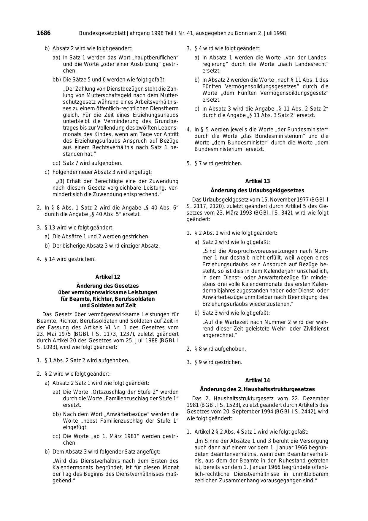 BGBl. 1998, Seite 1686 — Originalseite als Abbildung