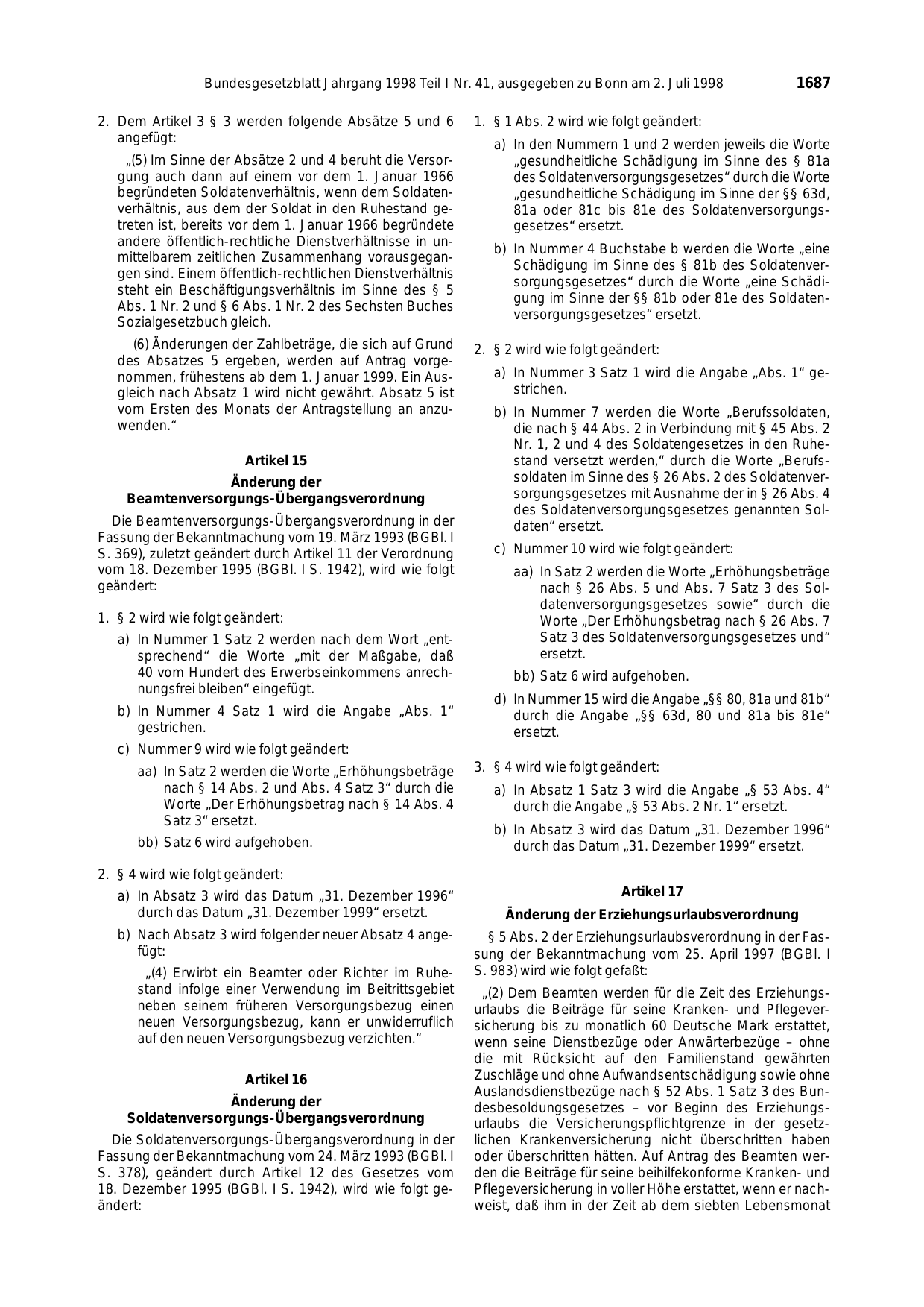 BGBl. 1998, Seite 1687 — Originalseite als Abbildung
