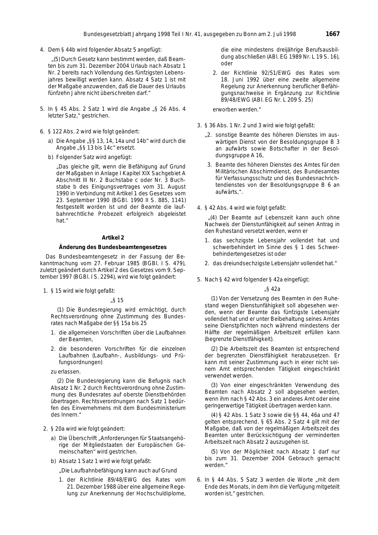 BGBl. 1998, Seite 1667 — Originalseite als Abbildung
