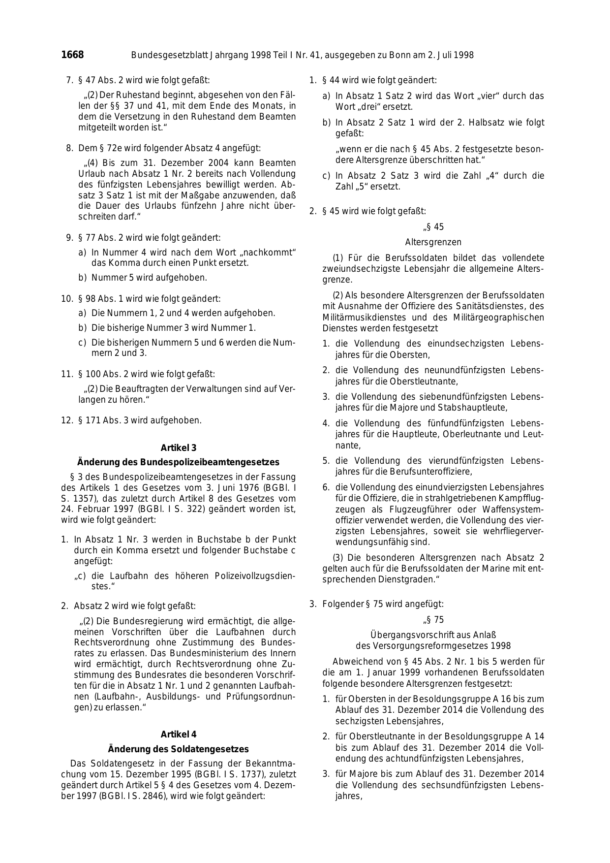 BGBl. 1998, Seite 1668 — Originalseite als Abbildung