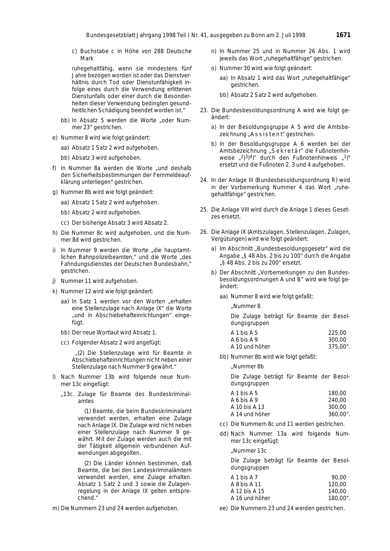 BGBl. 1998, Seite 1671 — Originalseite als Abbildung