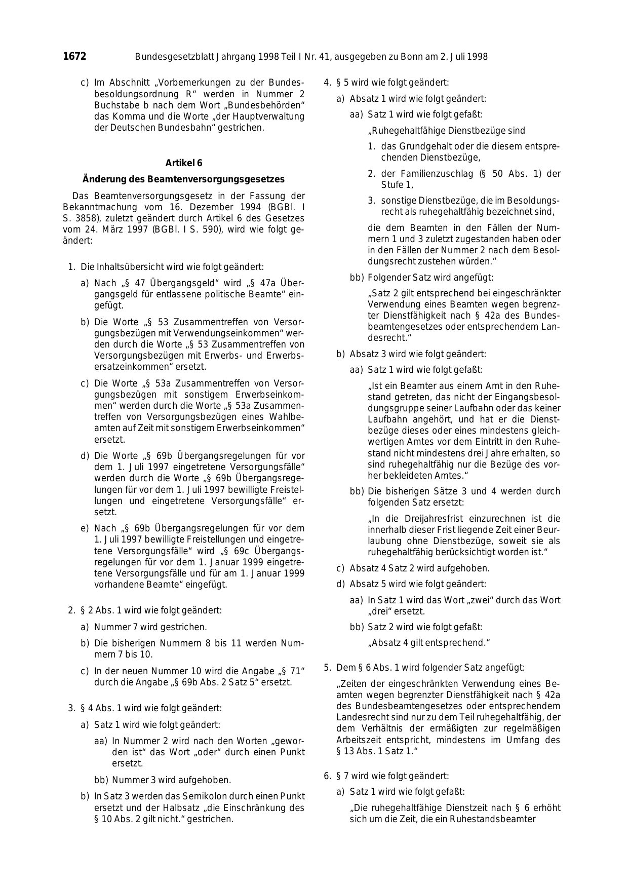 BGBl. 1998, Seite 1672 — Originalseite als Abbildung