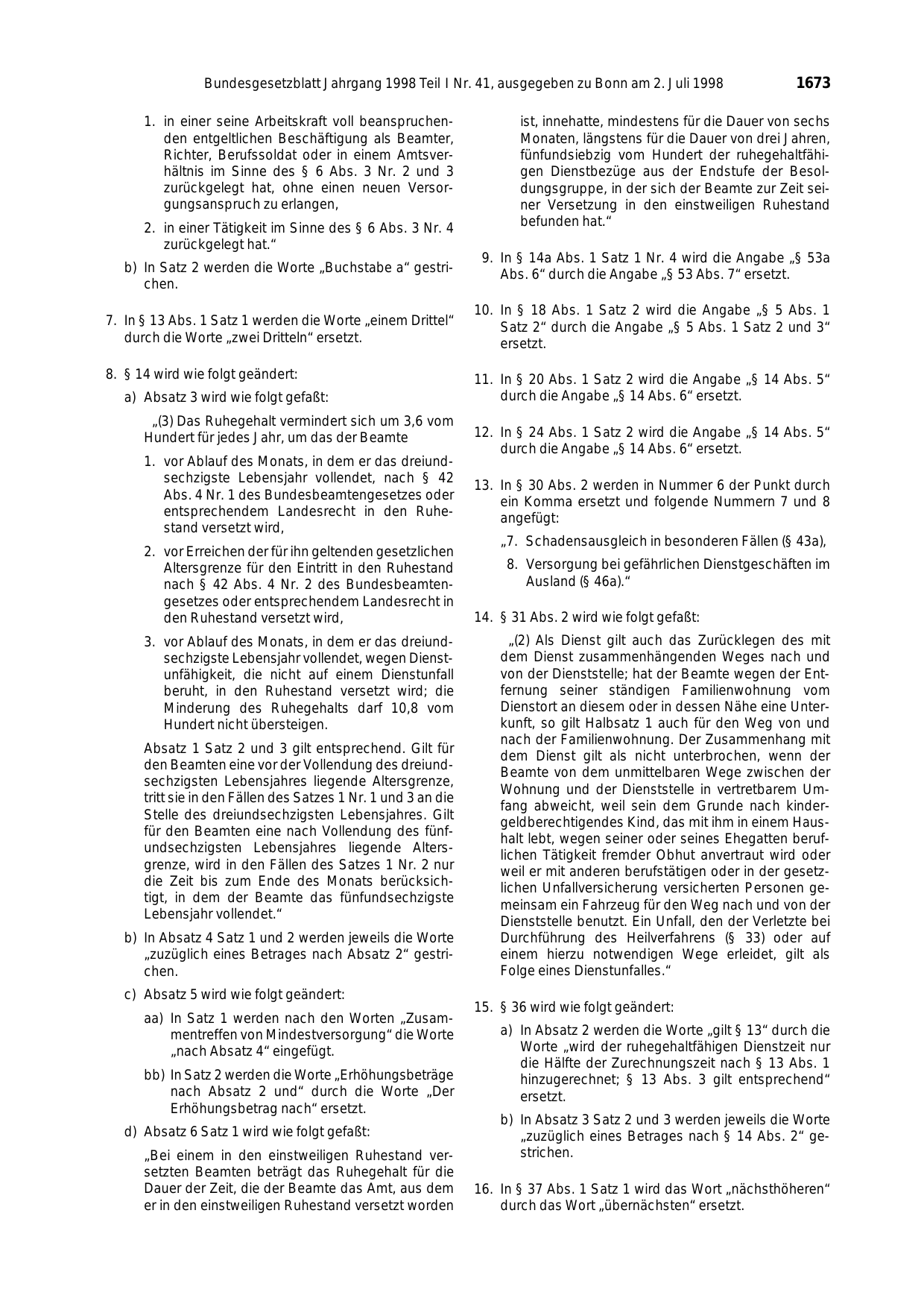 BGBl. 1998, Seite 1673 — Originalseite als Abbildung