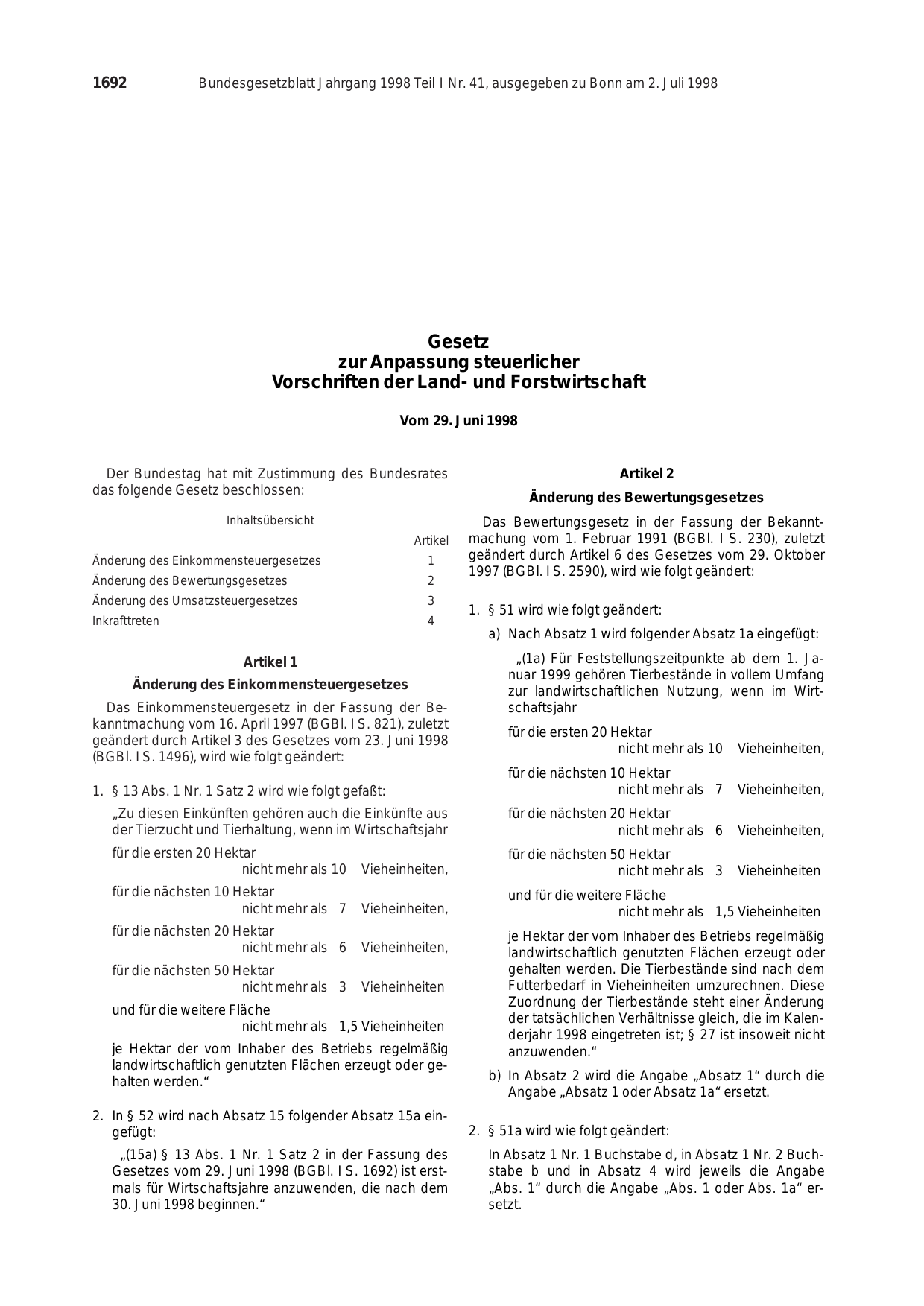 BGBl. 1998, Seite 1692 — Originalseite als Abbildung
