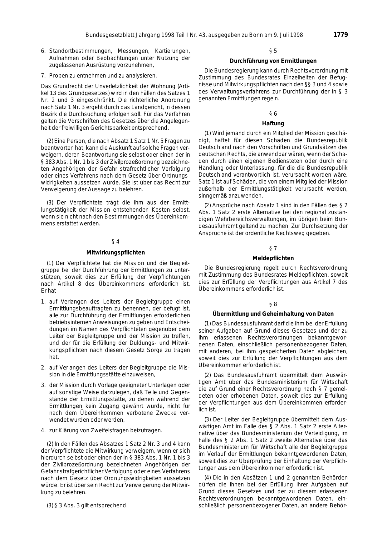 BGBl. 1998, Seite 1779 — Originalseite als Abbildung