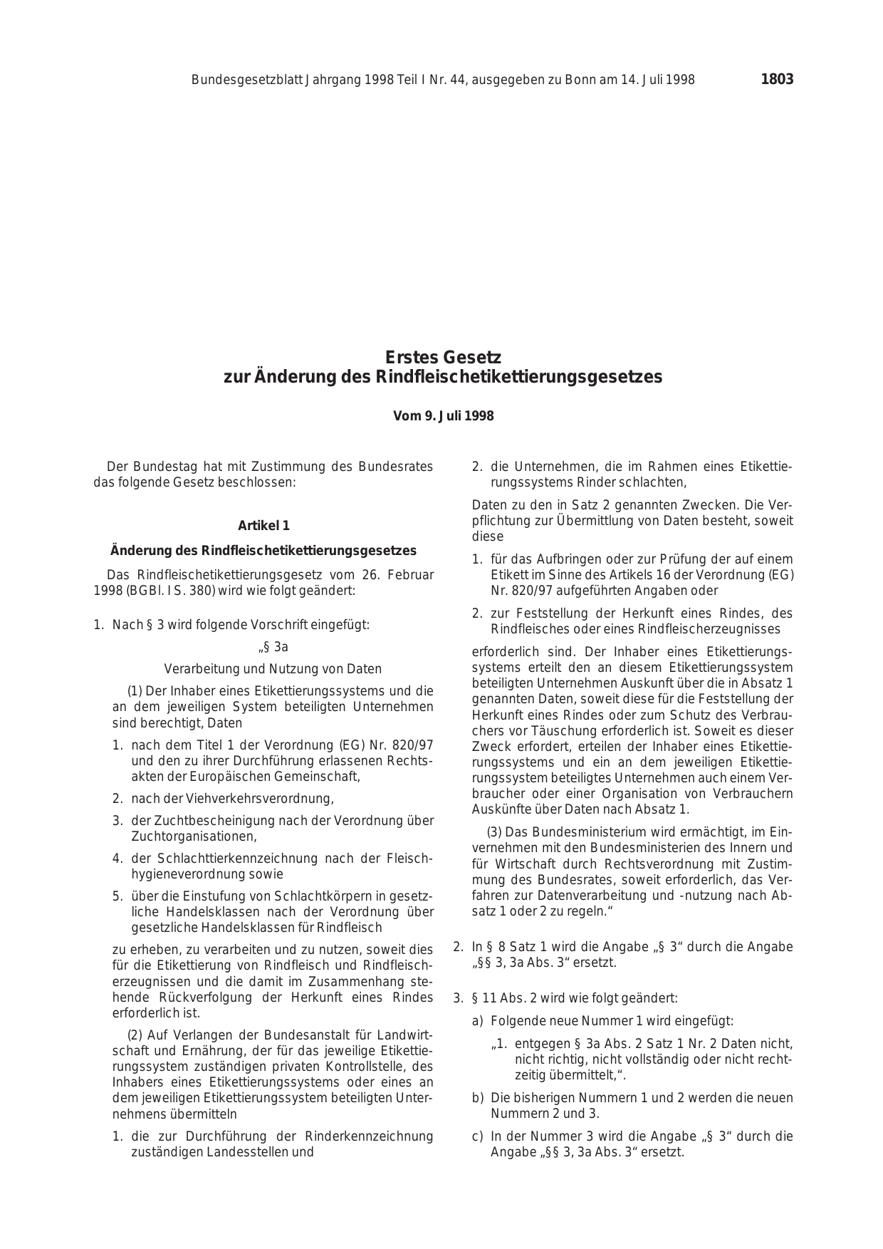 BGBl. 1998, Seite 1803 — Originalseite als Abbildung