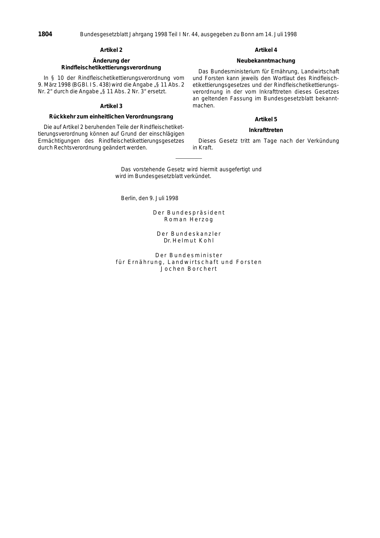 BGBl. 1998, Seite 1804 — Originalseite als Abbildung