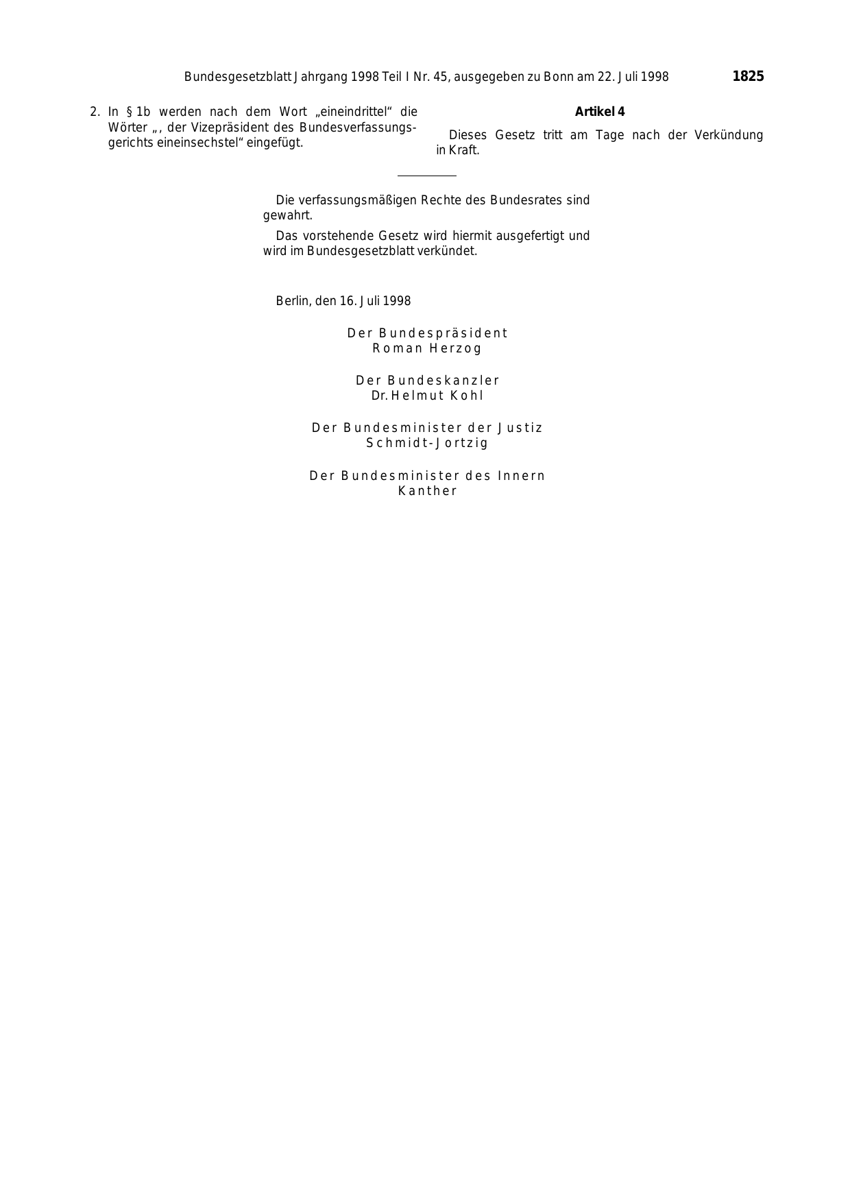 BGBl. 1998, Seite 1825 — Originalseite als Abbildung