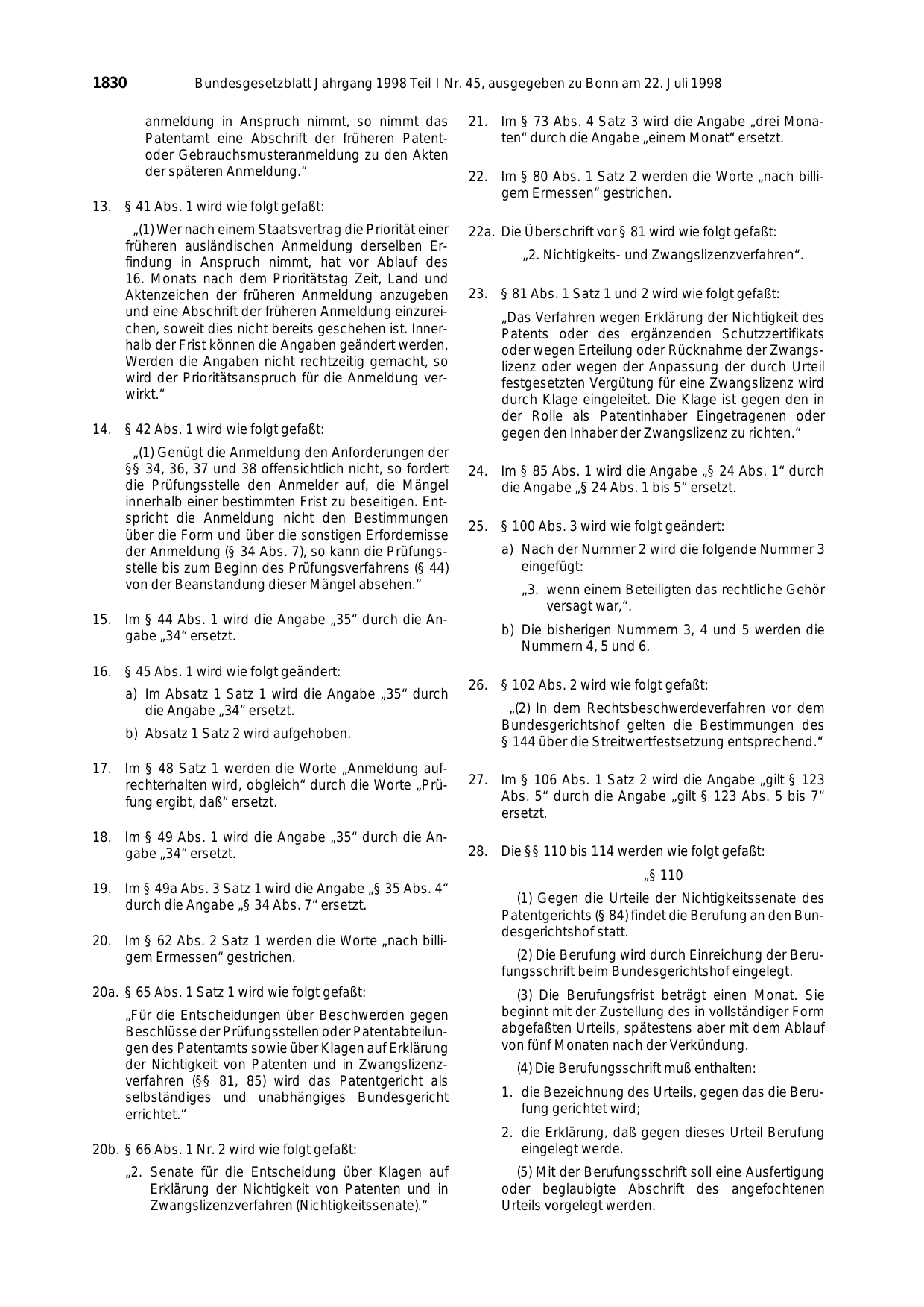 BGBl. 1998, Seite 1830 — Originalseite als Abbildung