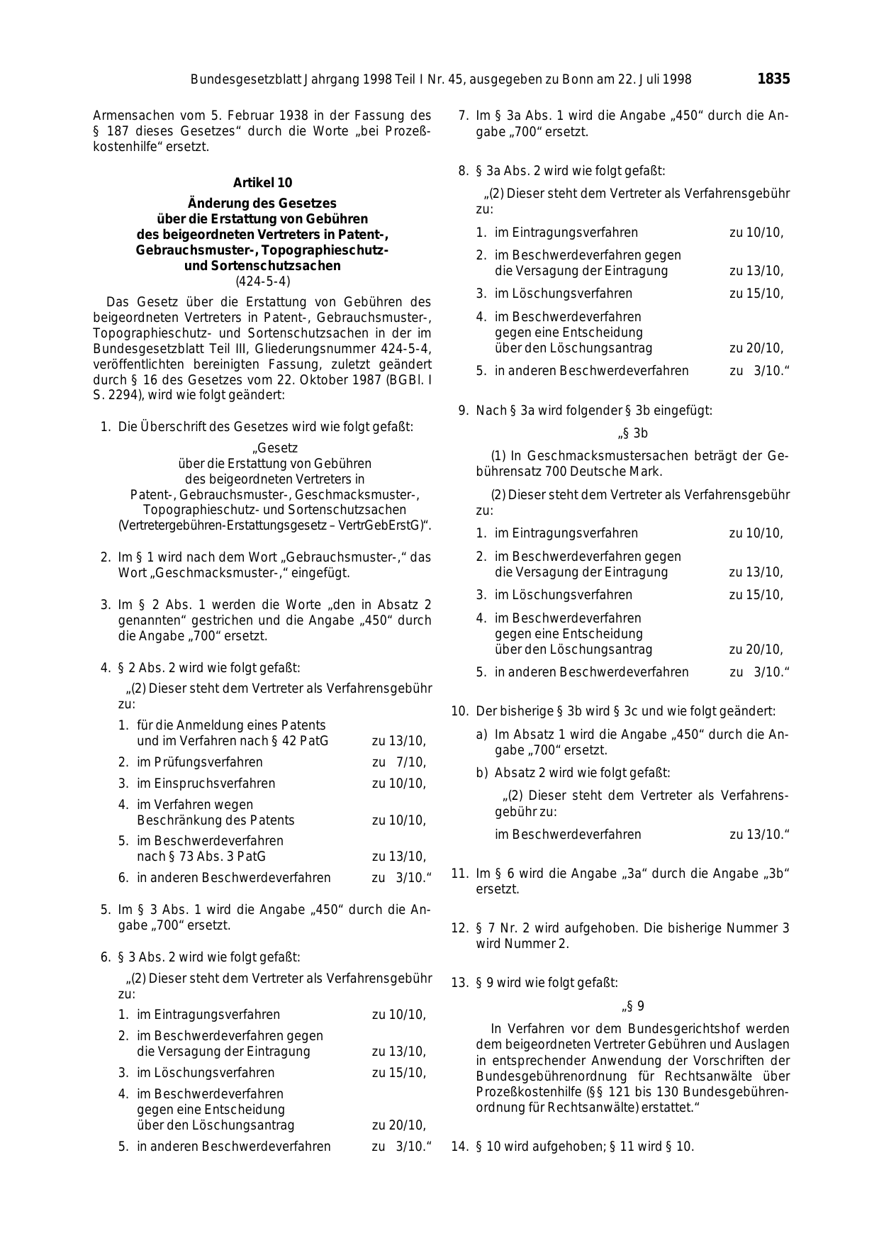 BGBl. 1998, Seite 1835 — Originalseite als Abbildung