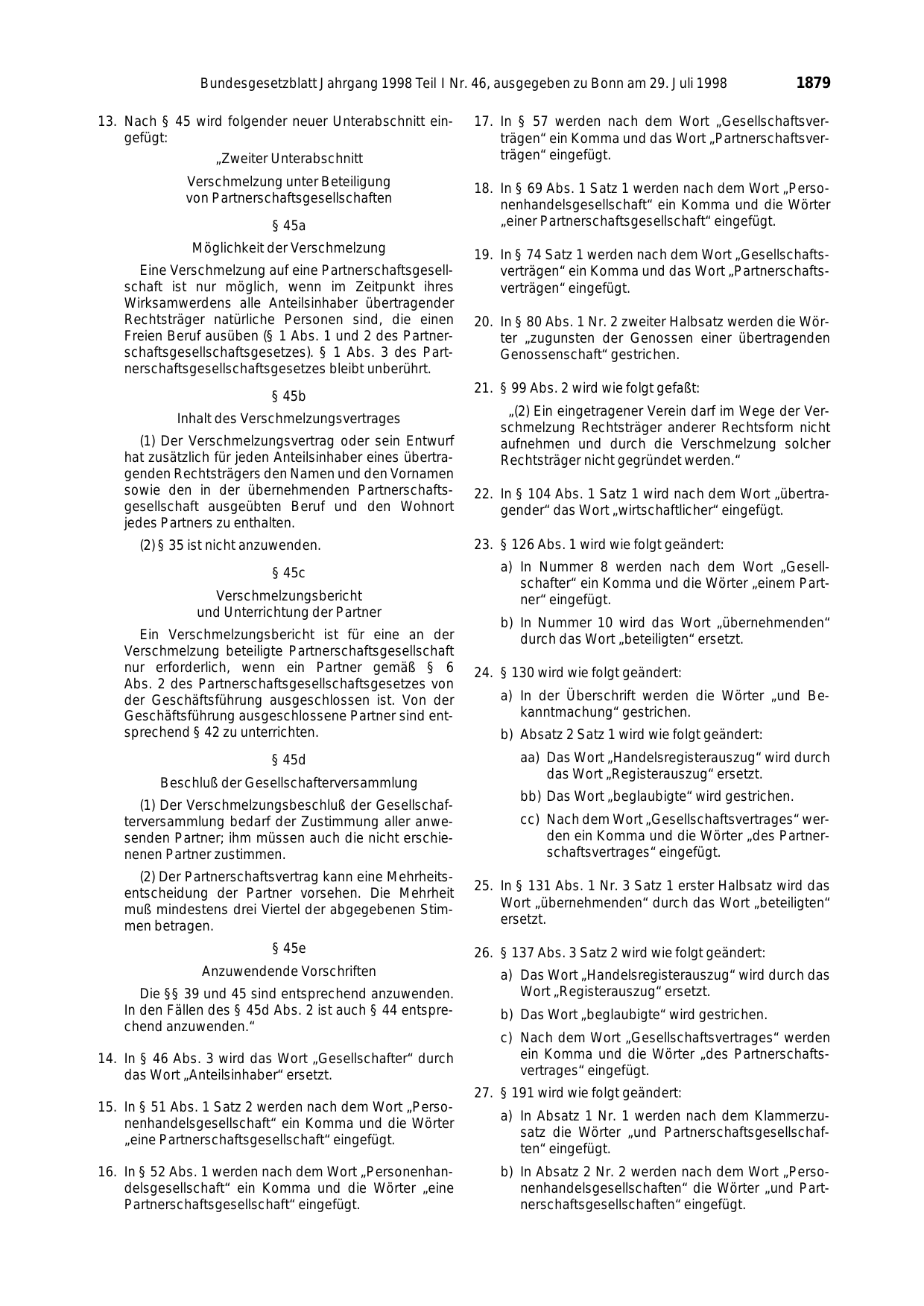 BGBl. 1998, Seite 1879 — Originalseite als Abbildung