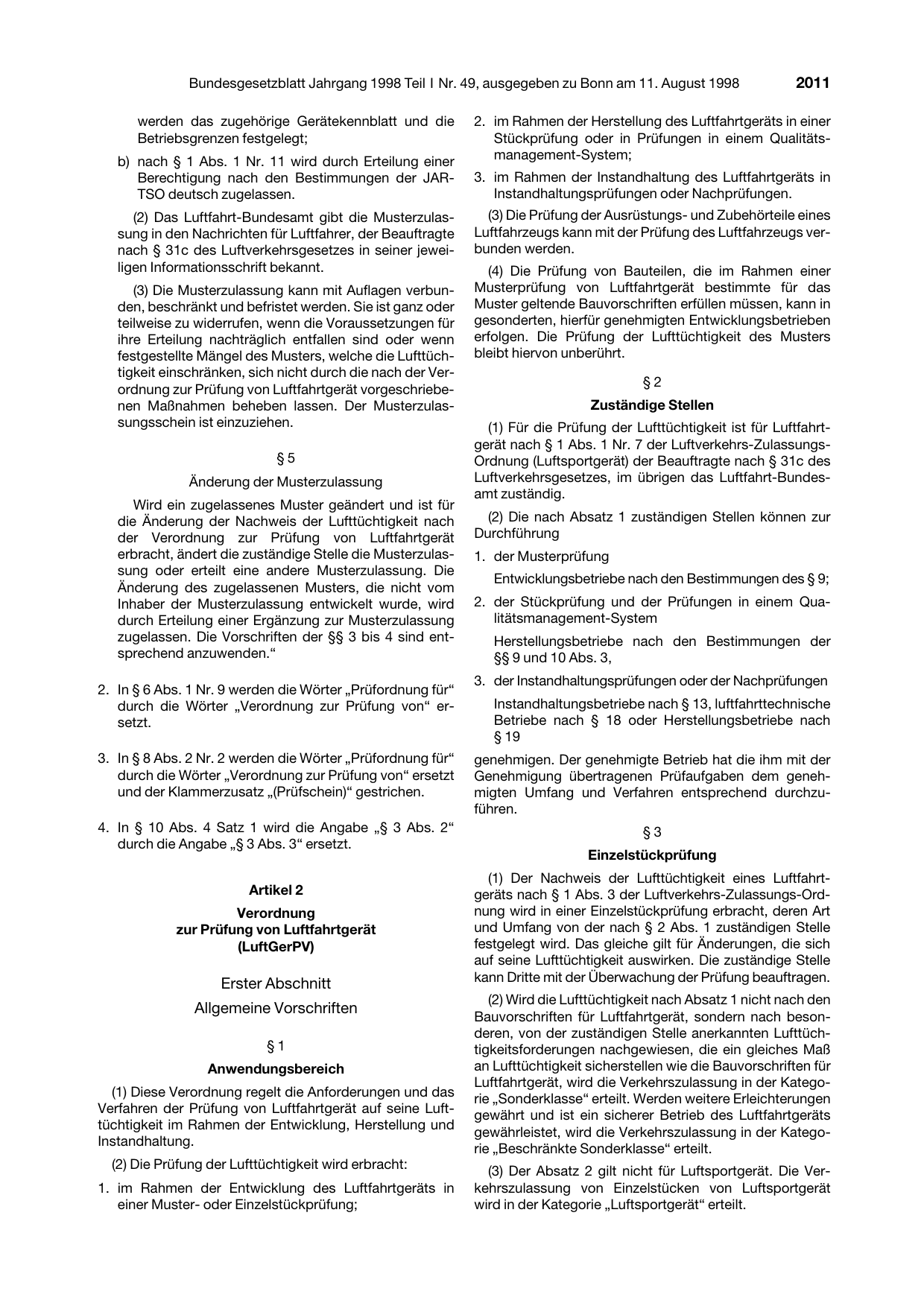 BGBl. 1998, Seite 2011 — Originalseite als Abbildung