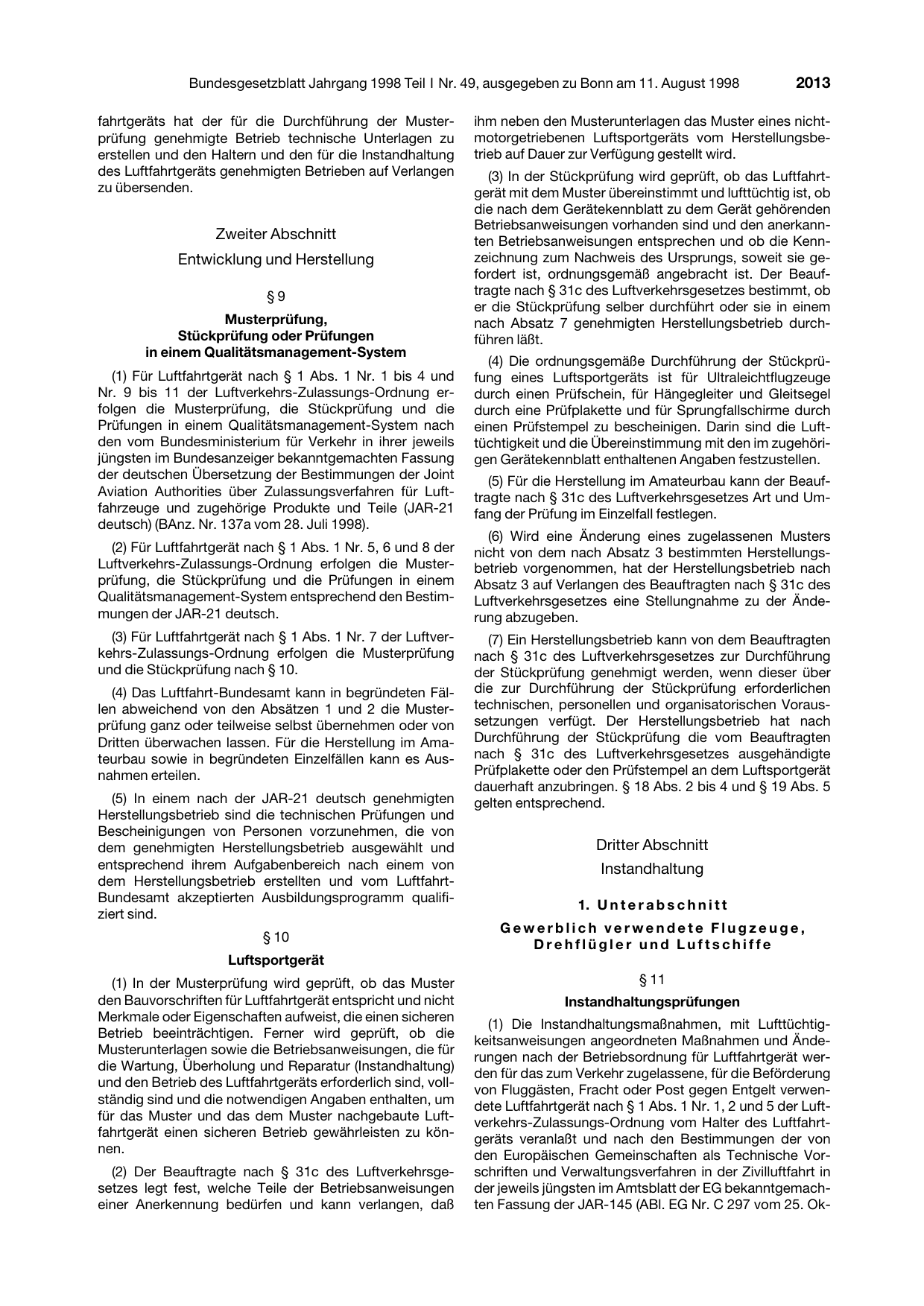 BGBl. 1998, Seite 2013 — Originalseite als Abbildung