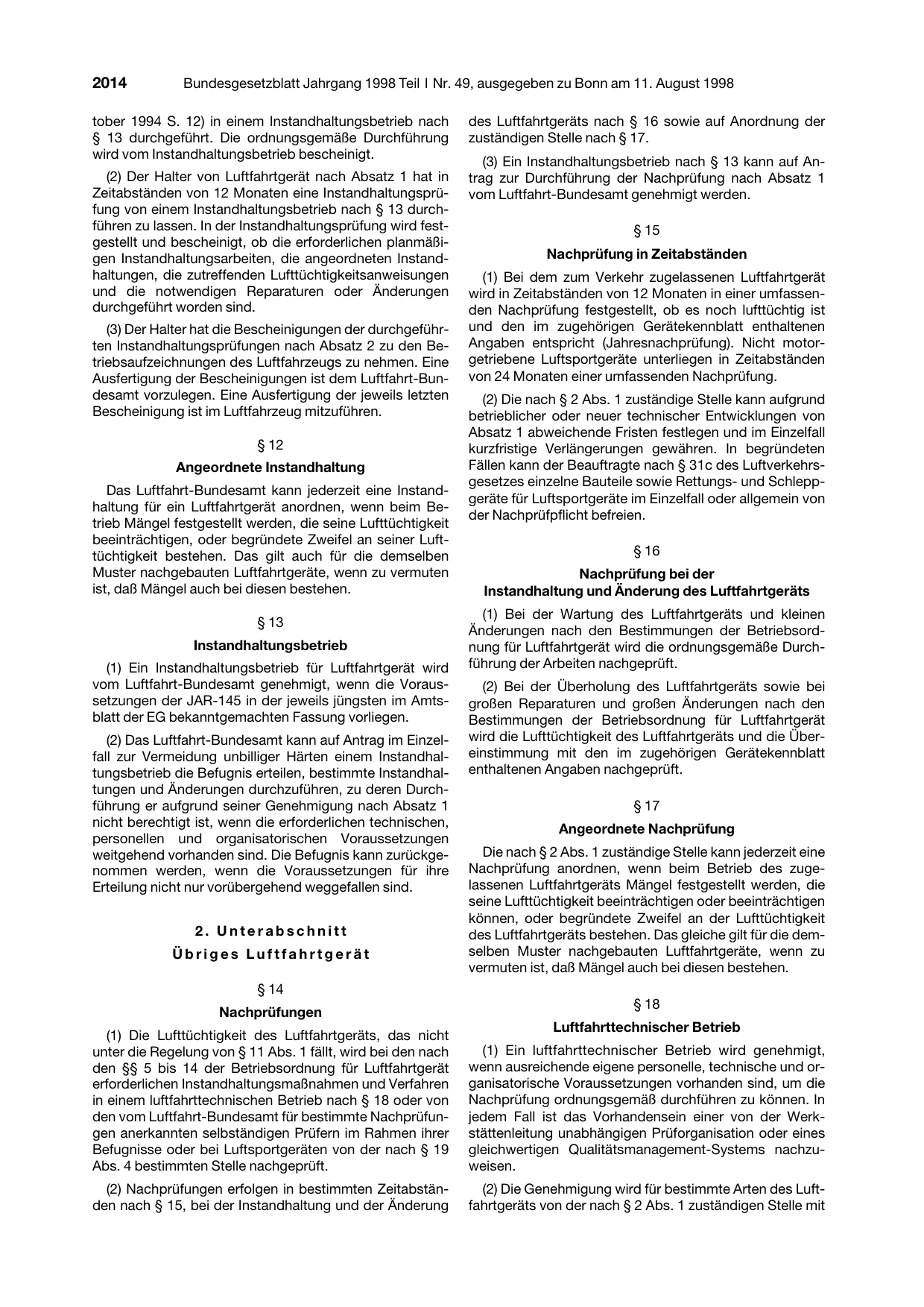 BGBl. 1998, Seite 2014 — Originalseite als Abbildung