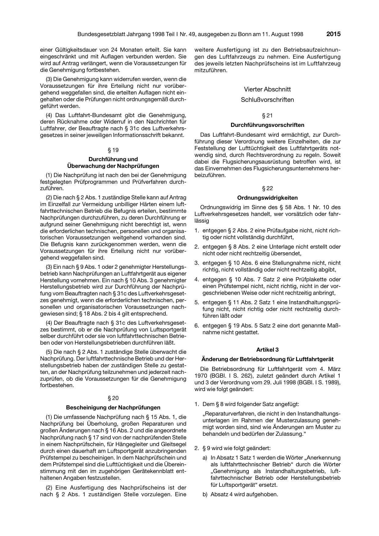 BGBl. 1998, Seite 2015 — Originalseite als Abbildung