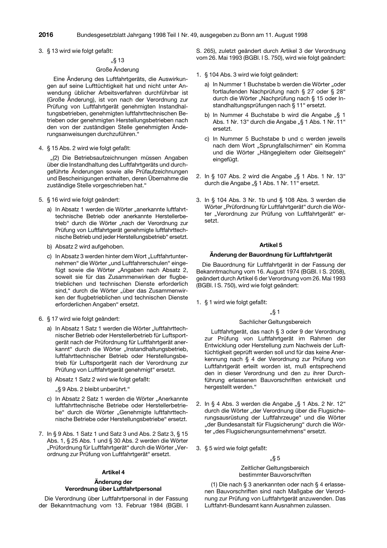 BGBl. 1998, Seite 2016 — Originalseite als Abbildung