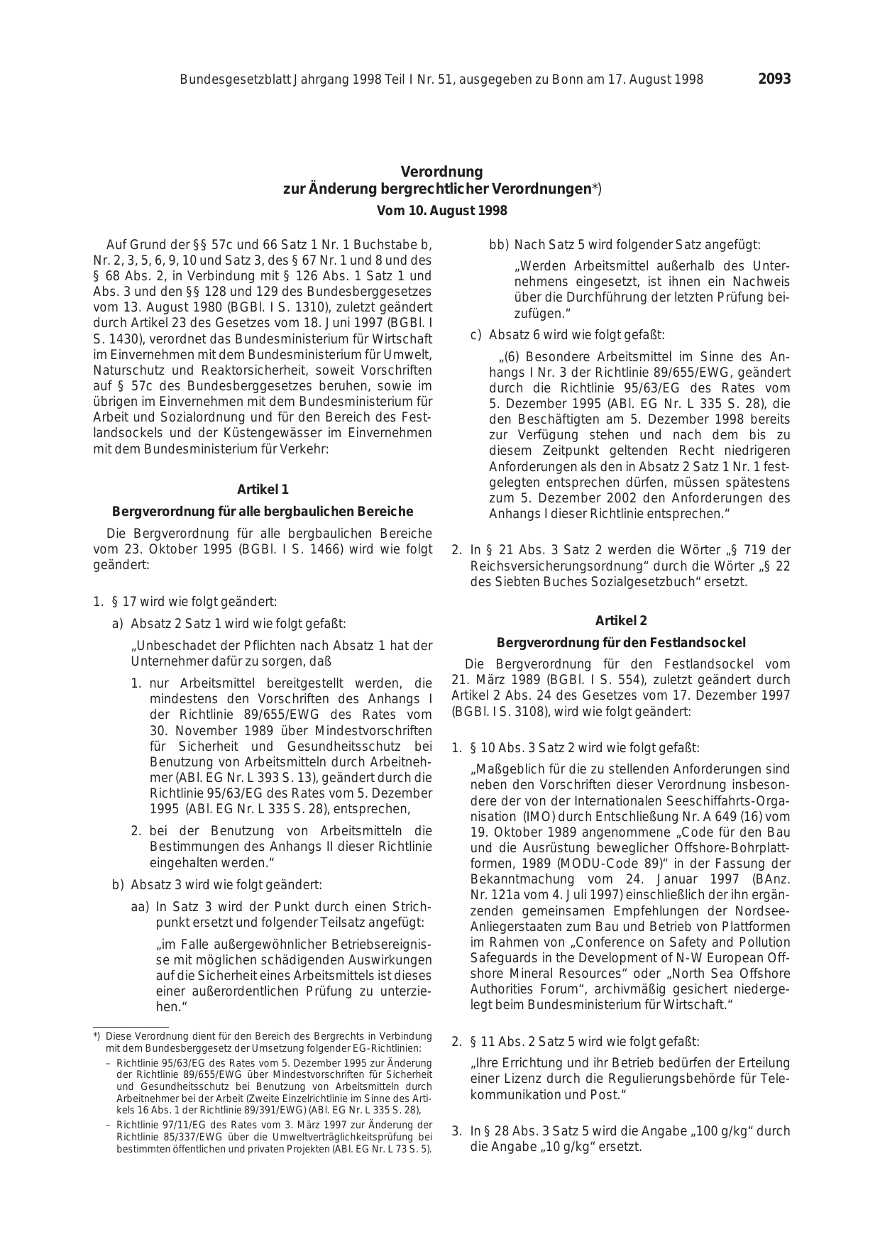 BGBl. 1998, Seite 2093 — Originalseite als Abbildung