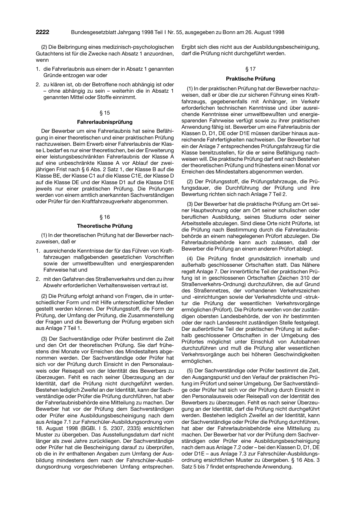 BGBl. 1998, Seite 2222 — Originalseite als Abbildung