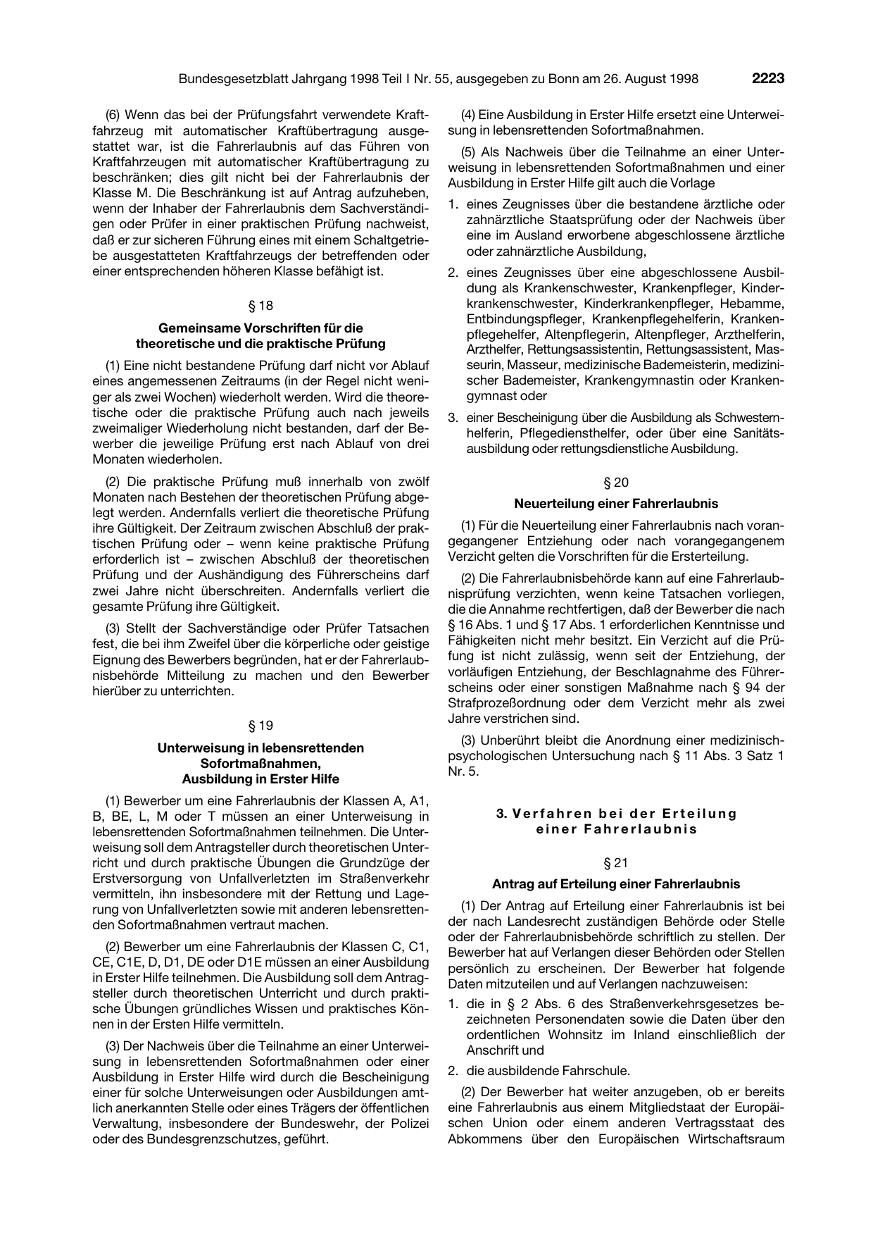 BGBl. 1998, Seite 2223 — Originalseite als Abbildung
