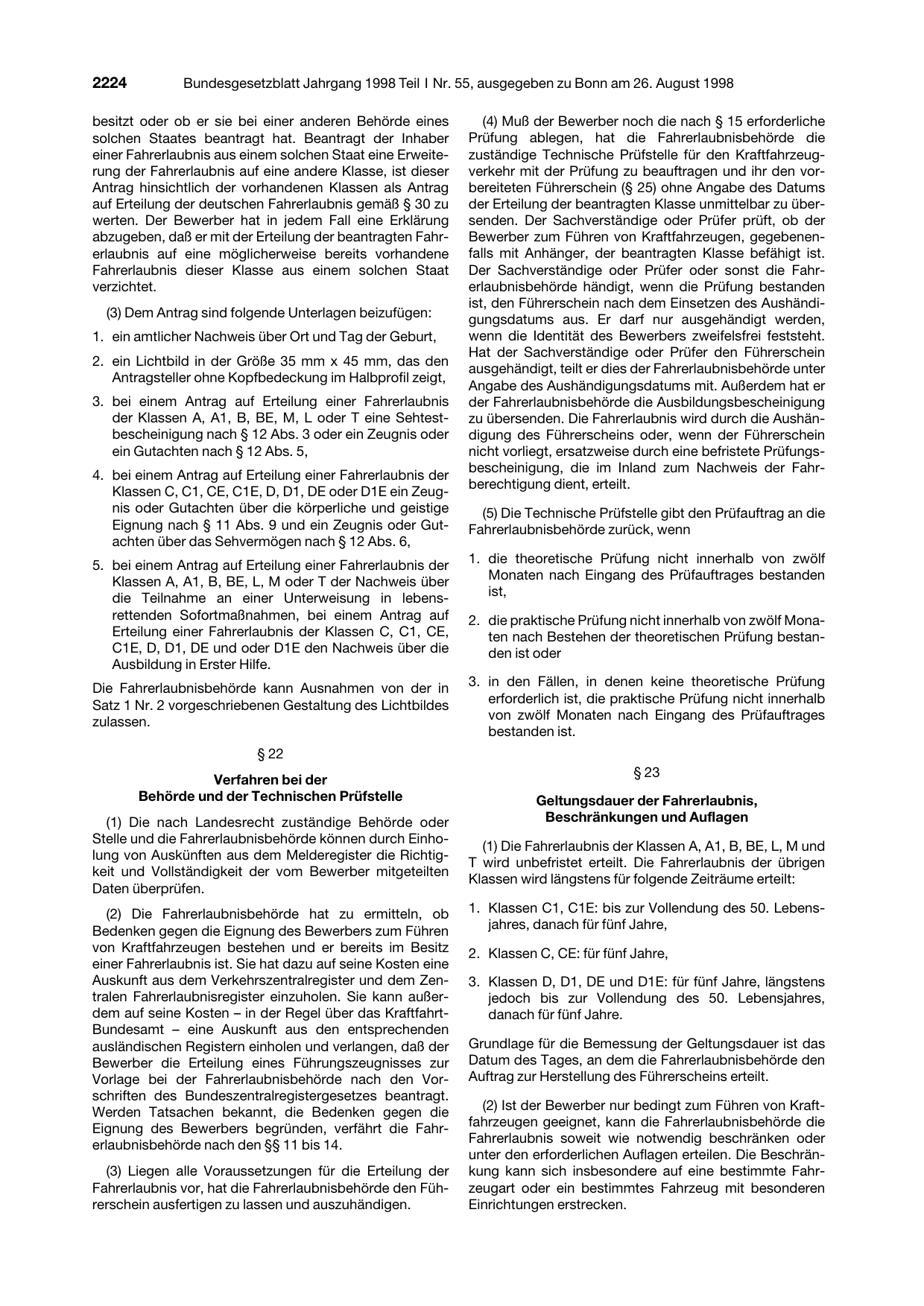BGBl. 1998, Seite 2224 — Originalseite als Abbildung
