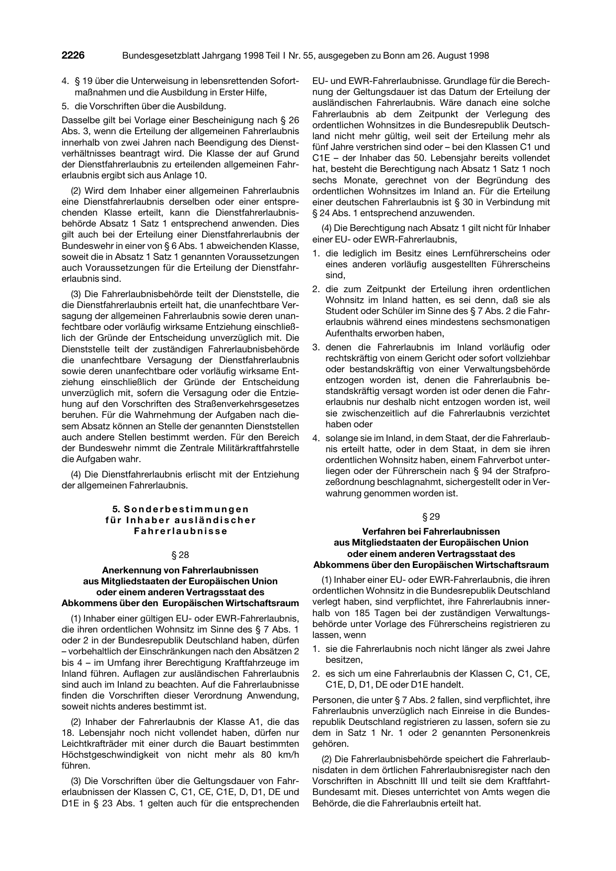 BGBl. 1998, Seite 2226 — Originalseite als Abbildung