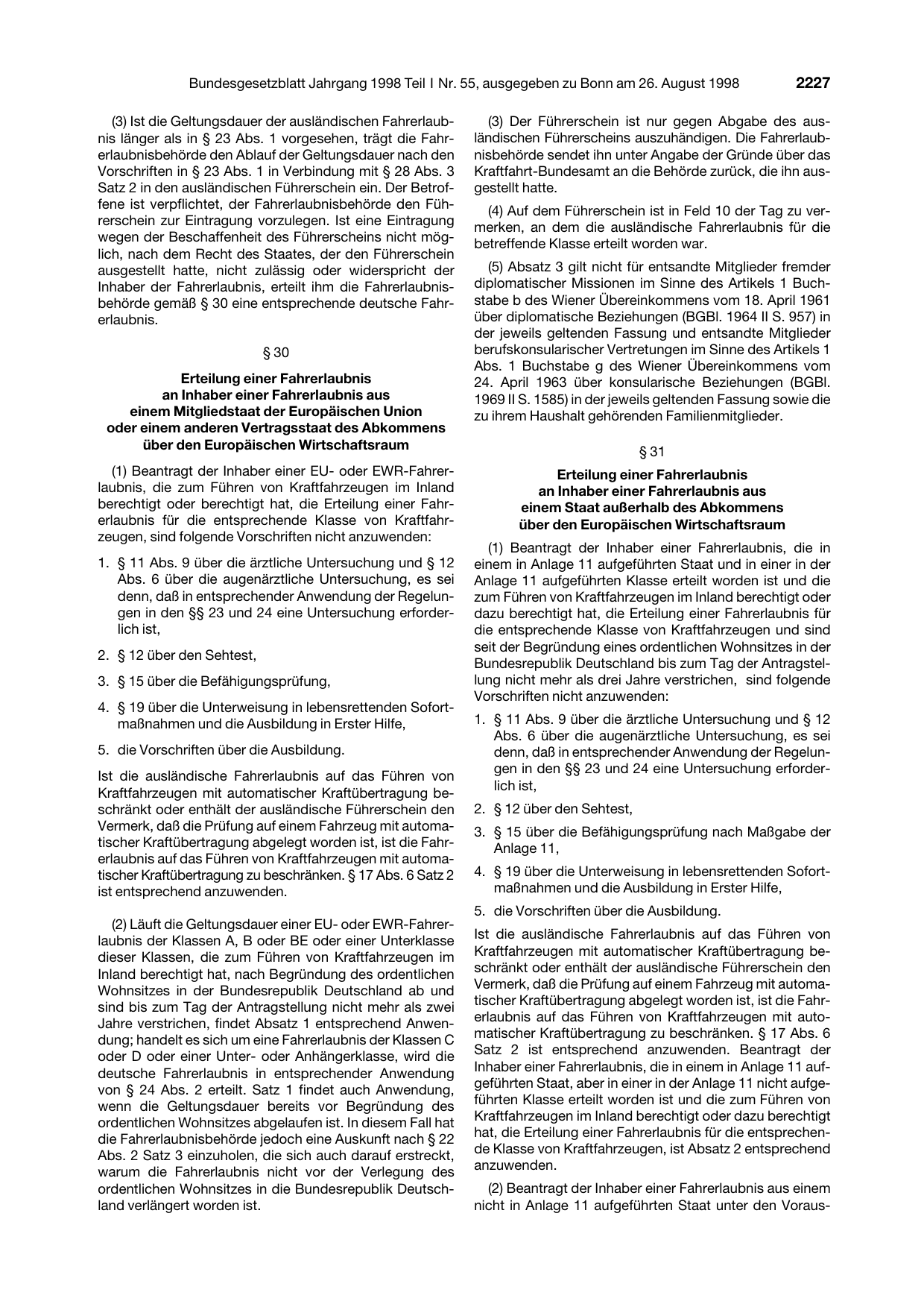 BGBl. 1998, Seite 2227 — Originalseite als Abbildung