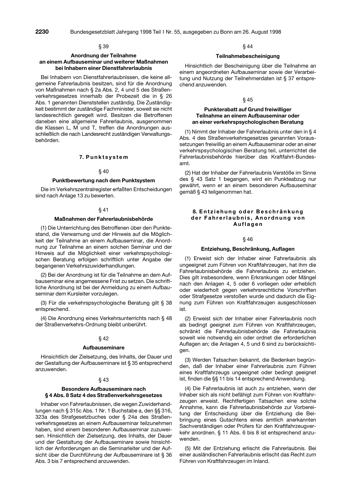 BGBl. 1998, Seite 2230 — Originalseite als Abbildung