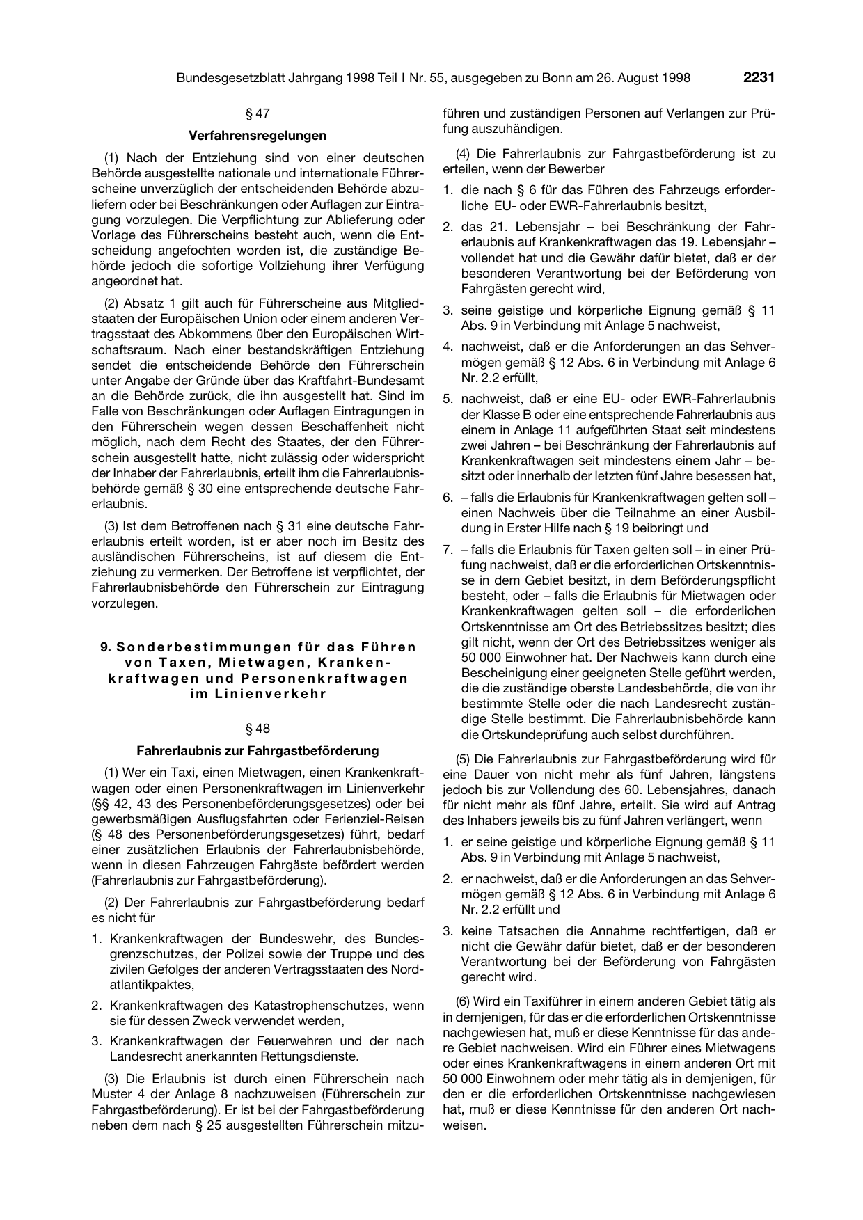 BGBl. 1998, Seite 2231 — Originalseite als Abbildung