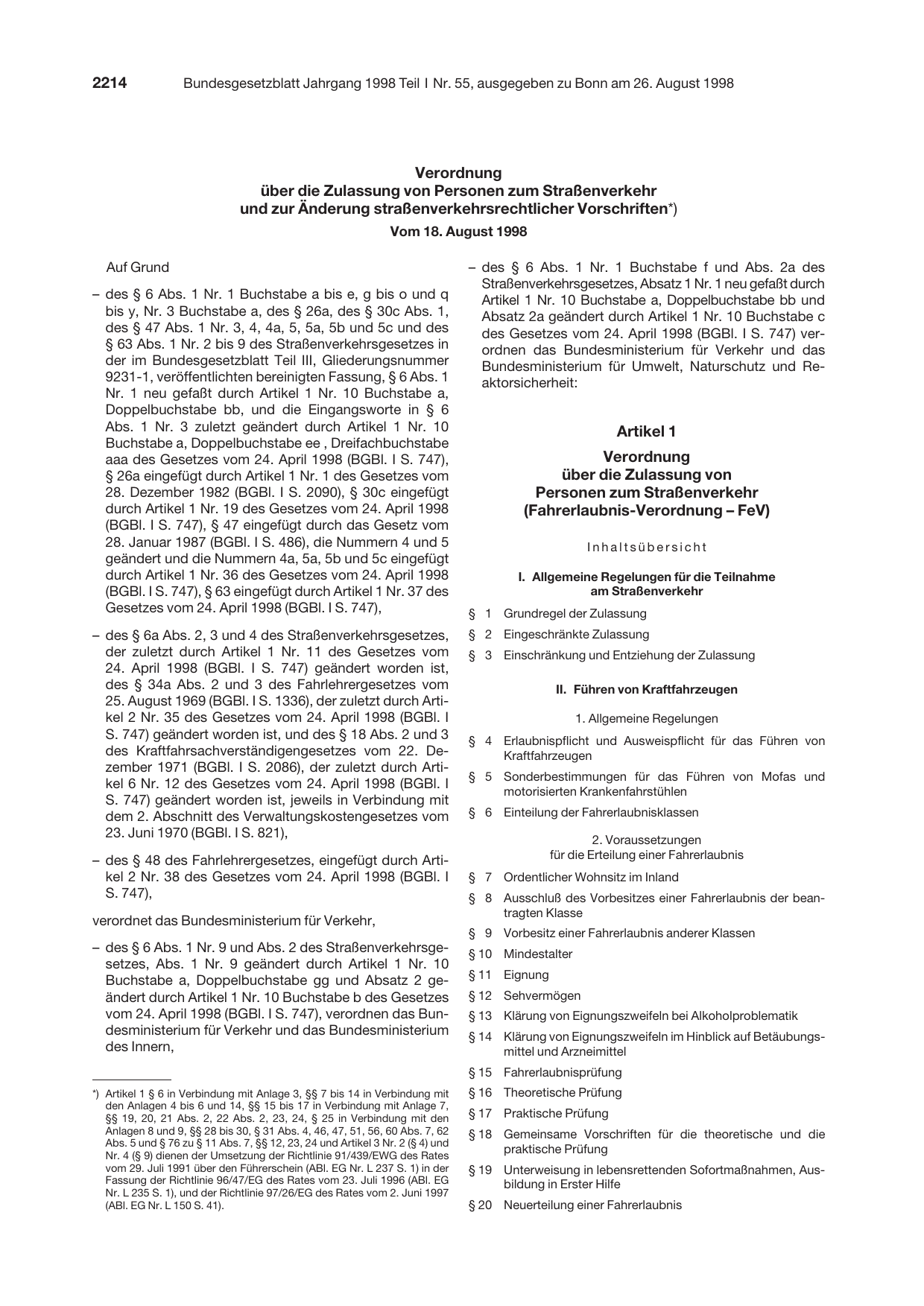BGBl. 1998, Seite 2214 — Originalseite als Abbildung