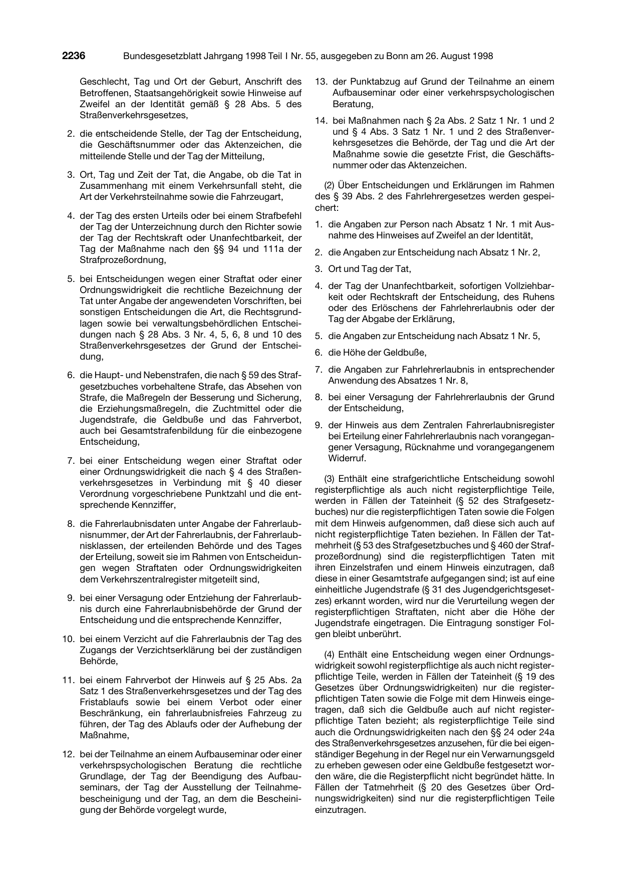 BGBl. 1998, Seite 2236 — Originalseite als Abbildung