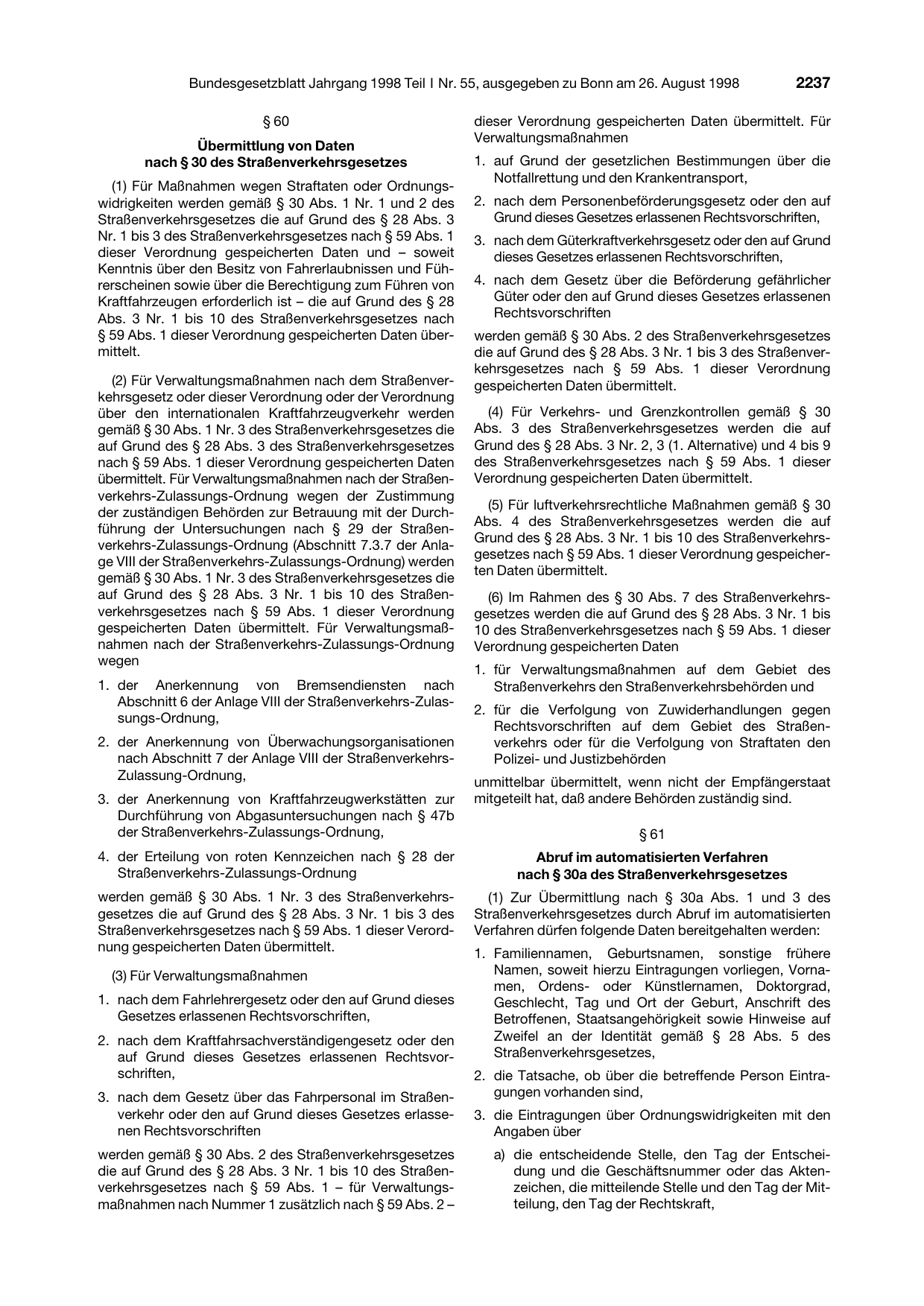 BGBl. 1998, Seite 2237 — Originalseite als Abbildung