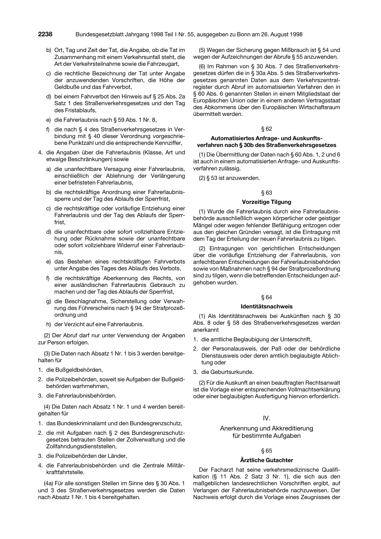 BGBl. 1998, Seite 2238 — Originalseite als Abbildung
