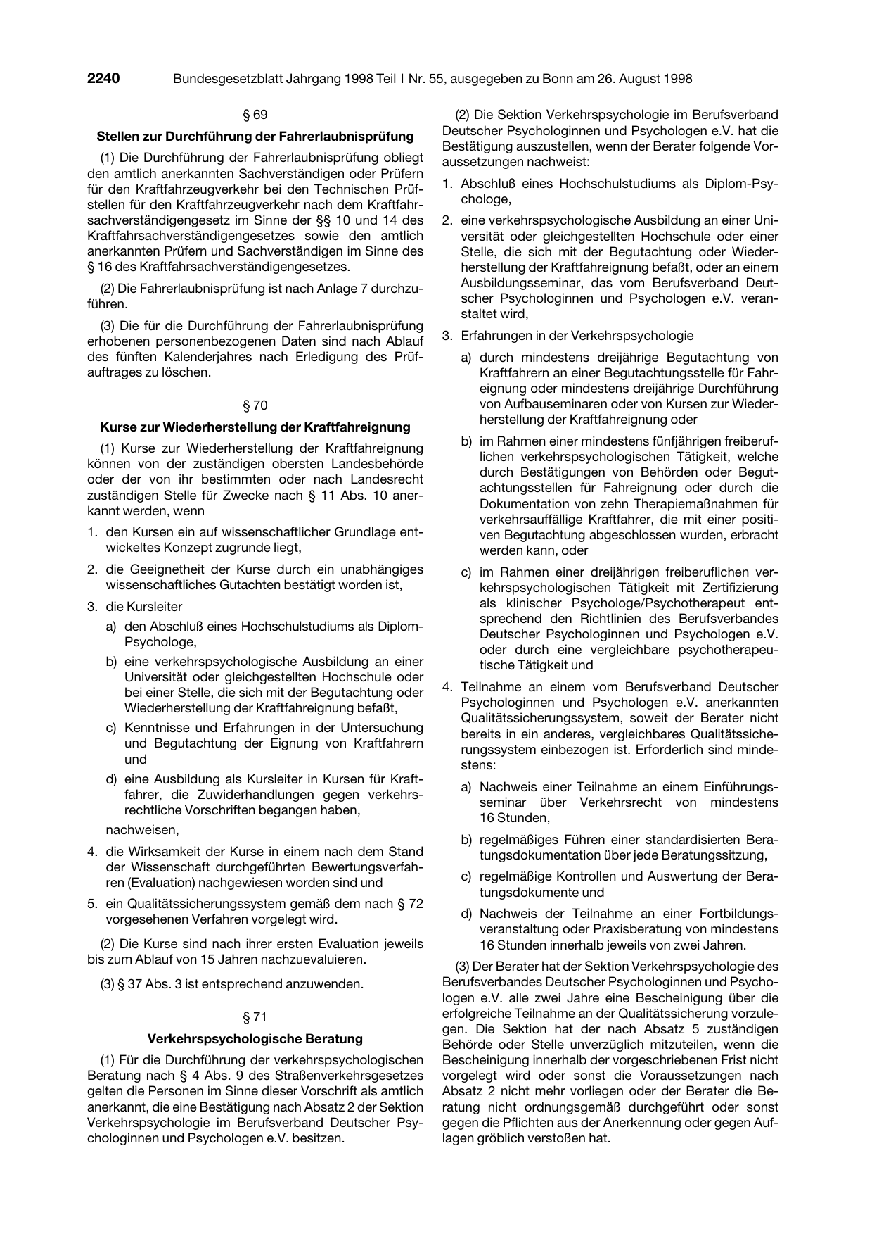 BGBl. 1998, Seite 2240 — Originalseite als Abbildung