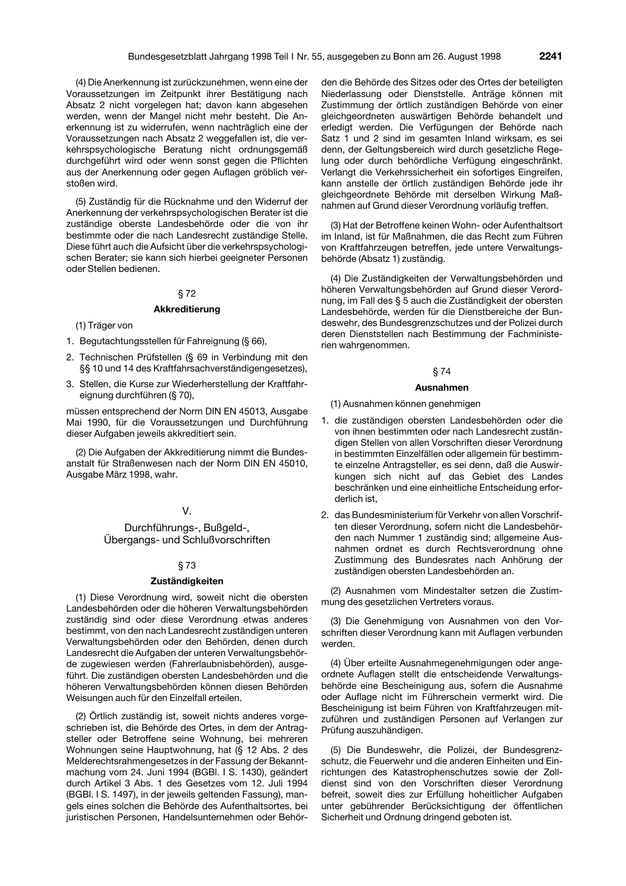 BGBl. 1998, Seite 2241 — Originalseite als Abbildung