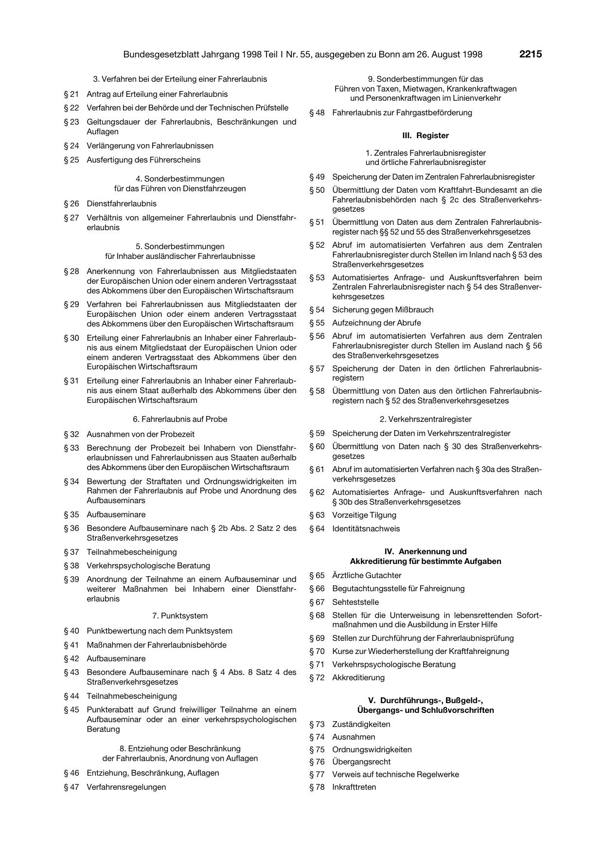 BGBl. 1998, Seite 2215 — Originalseite als Abbildung