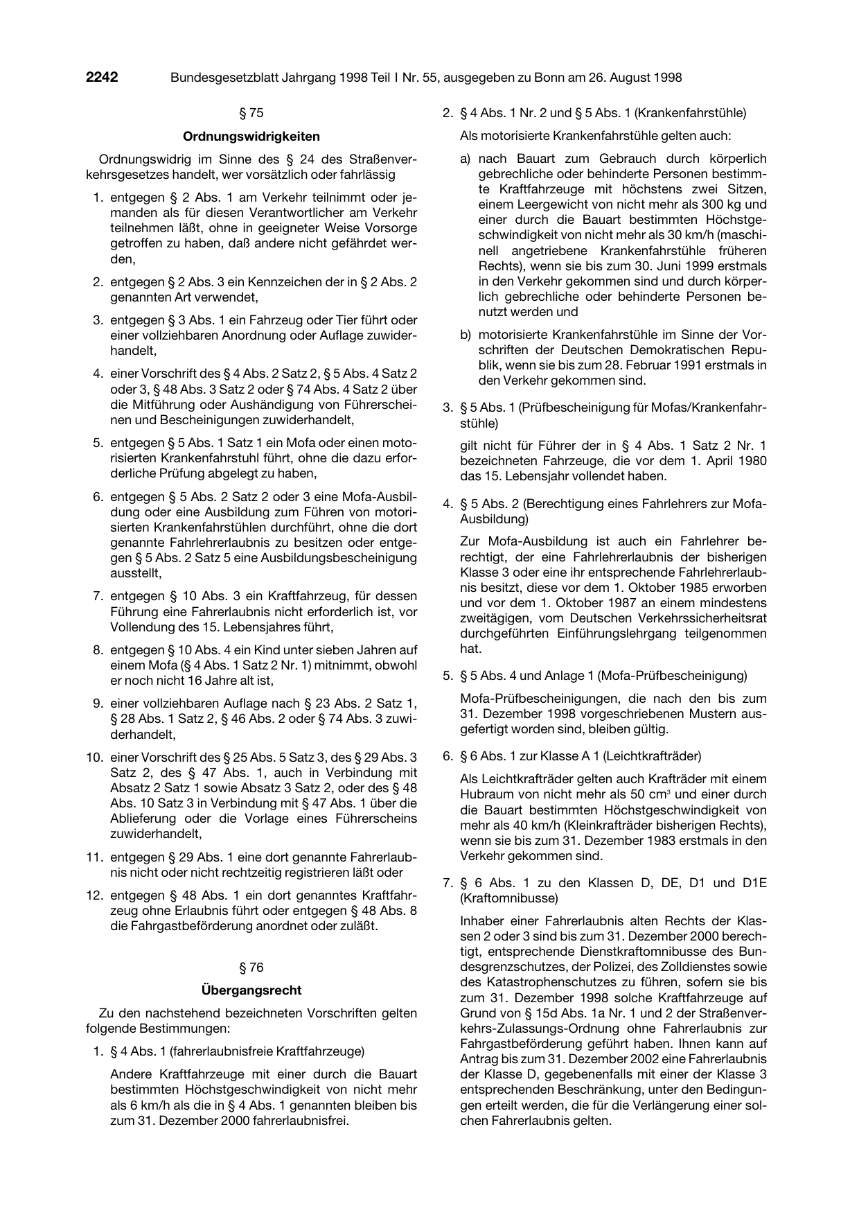 BGBl. 1998, Seite 2242 — Originalseite als Abbildung